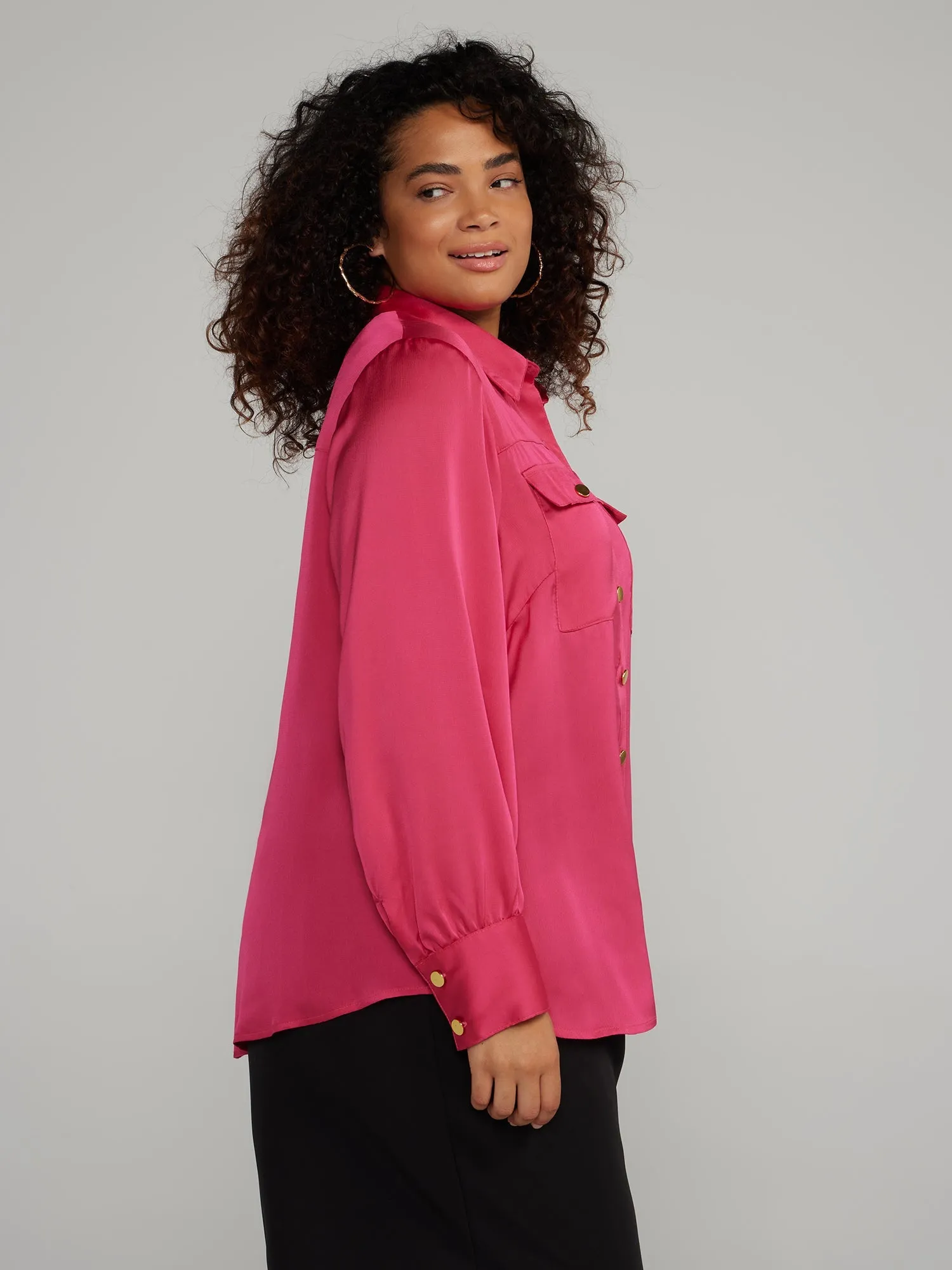 Fashion To Figure - Button-Front Satin Shirt
