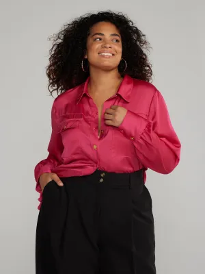 Fashion To Figure - Button-Front Satin Shirt