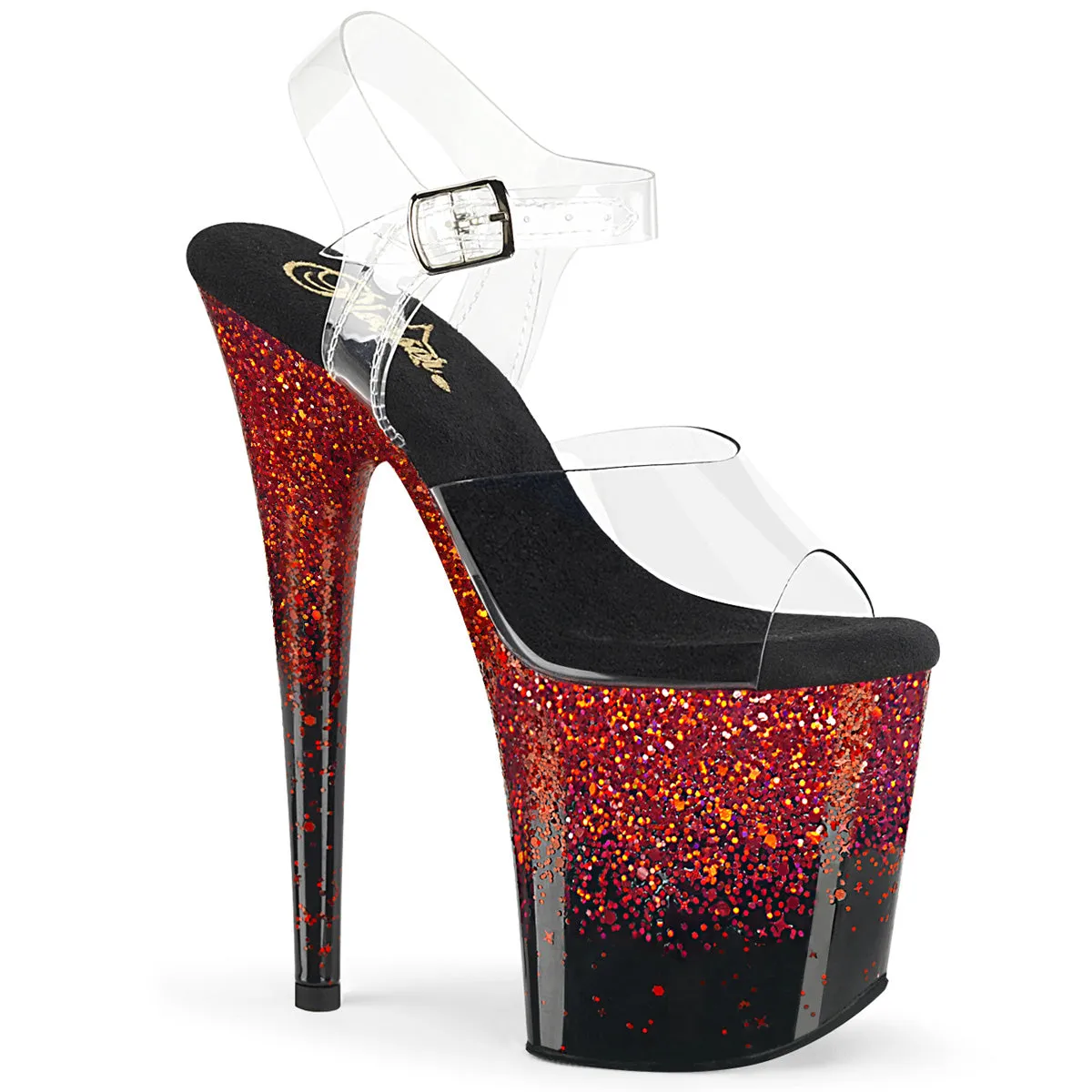 FLAMINGO-808SS Pleaser Clear/Black/Red Sexy Platform Shoes (Pole Dancing Heels)