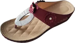 Flip Flops for Women Orthopedic Arch Support Sandals Wide Width Flat Slides Rhinestone Sandals Womens Summer Comfortable Beach Walking Shoes