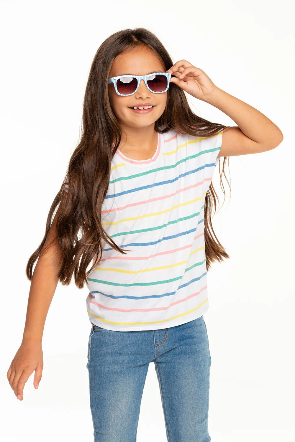 Girls Recycled Vintage Jersey Cap Sleeve Vent Back Tee