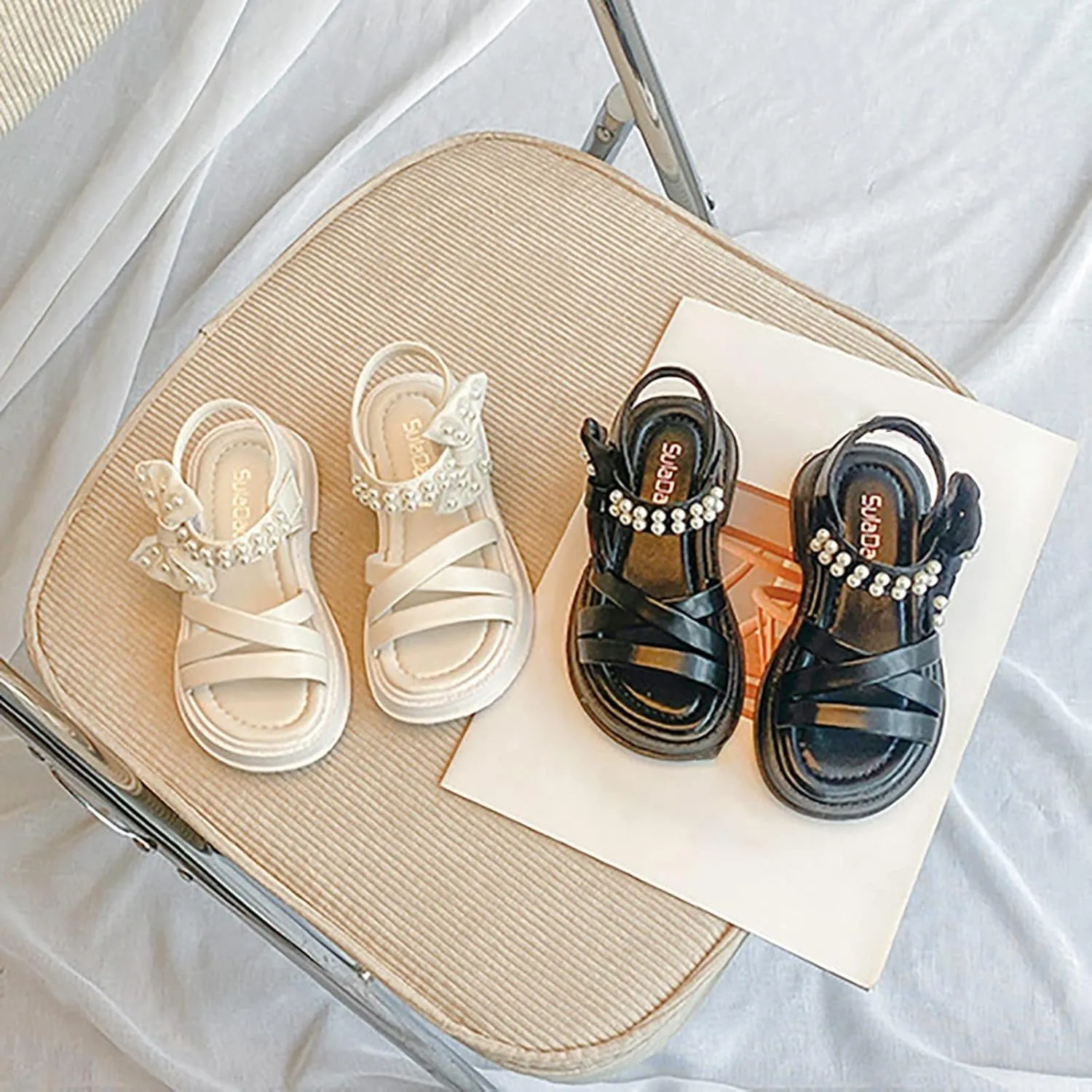 Girls Sandals Open Toe Mesh Design Sandals Bowknots Flat Sandals Summer Dress Shoes Party Sandals for Girls