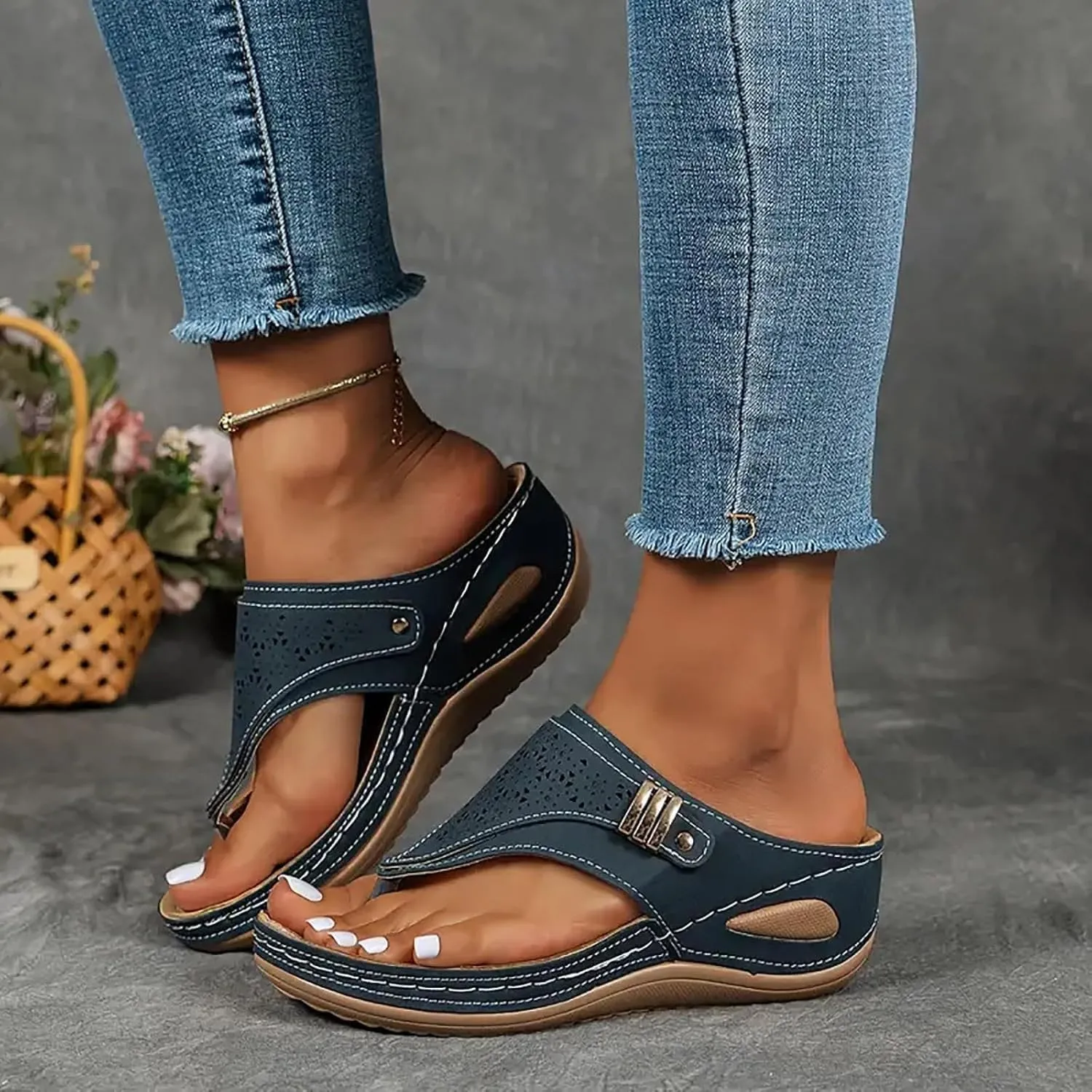 Gladiator Sandals for Women Orthopedic 2025,Slip On Beach Sandals Arch Support Wedge Wide Width Flip Flops Boho Slipper
