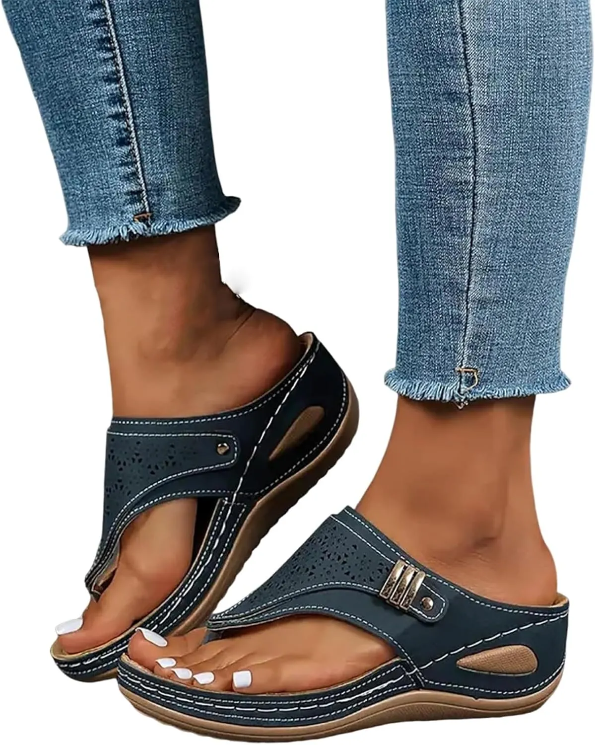 Gladiator Sandals for Women Orthopedic 2025,Slip On Beach Sandals Arch Support Wedge Wide Width Flip Flops Boho Slipper
