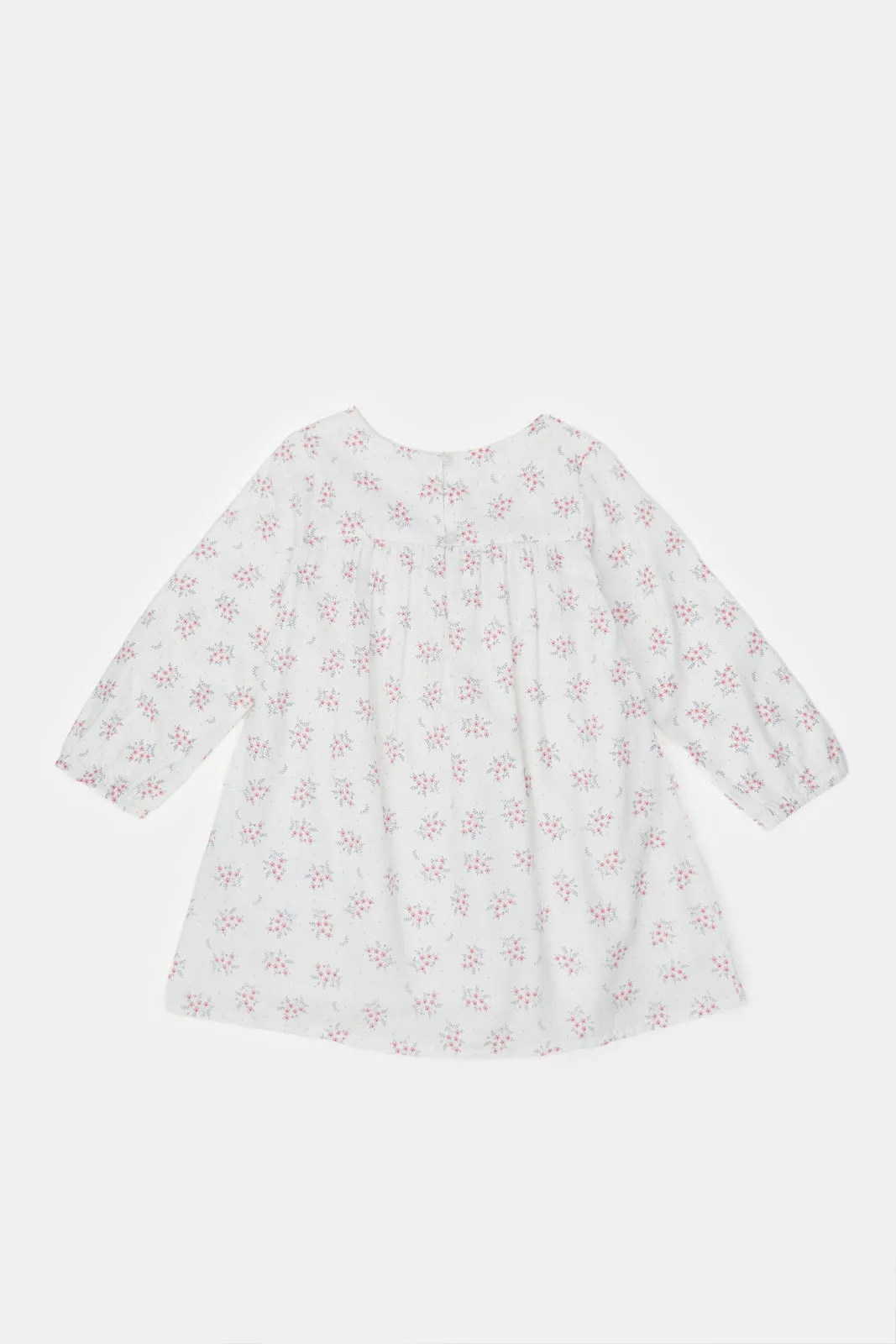 Infant Girls White All Over Floral Print Dress