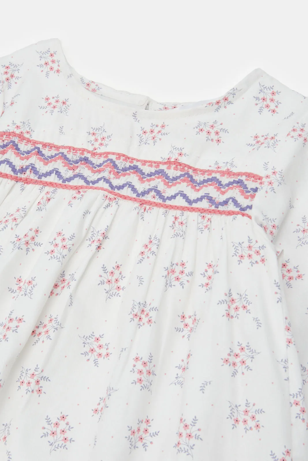 Infant Girls White All Over Floral Print Dress