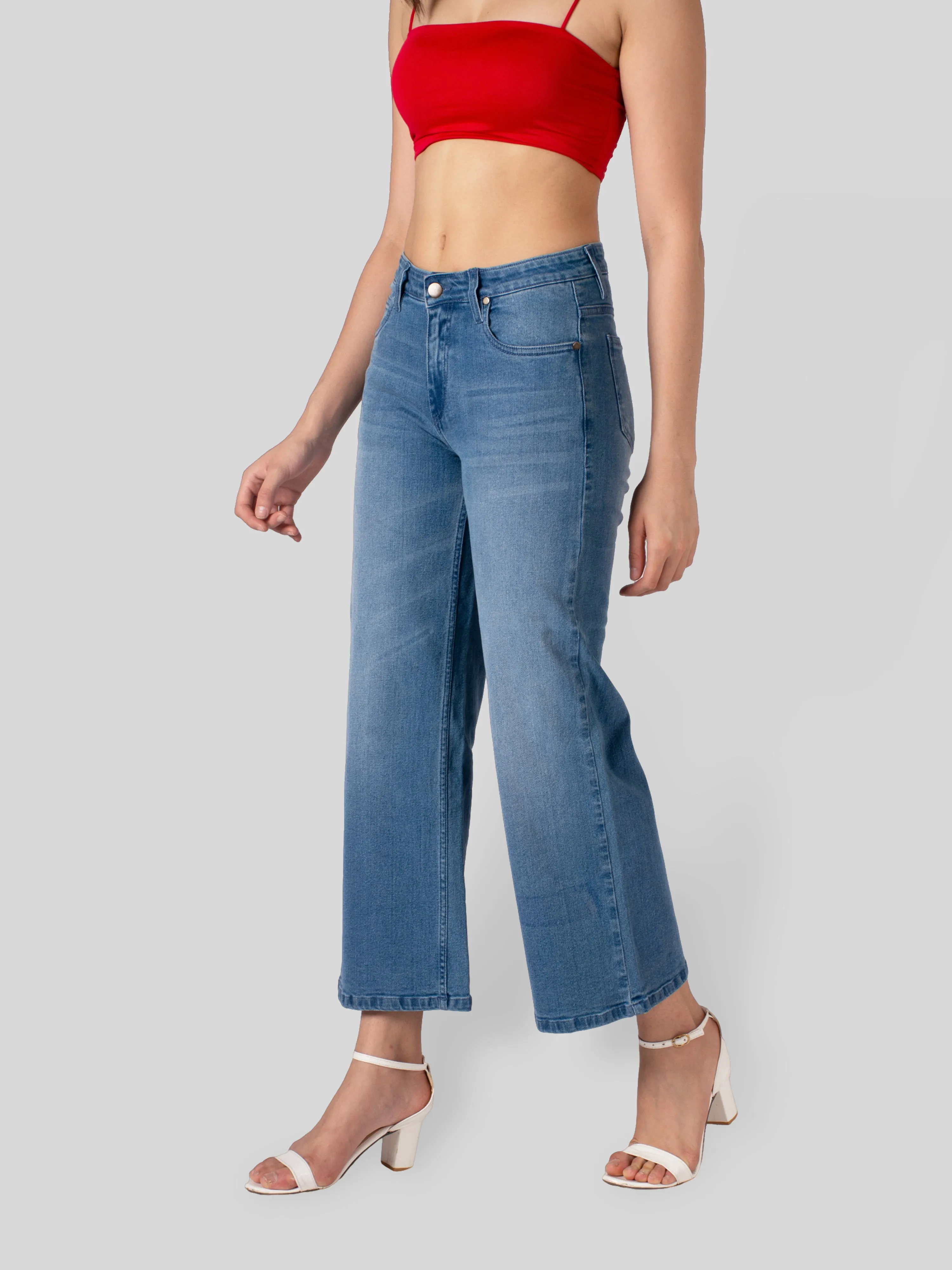 IS.U Mid Blue Wideleg Denim  Jeans