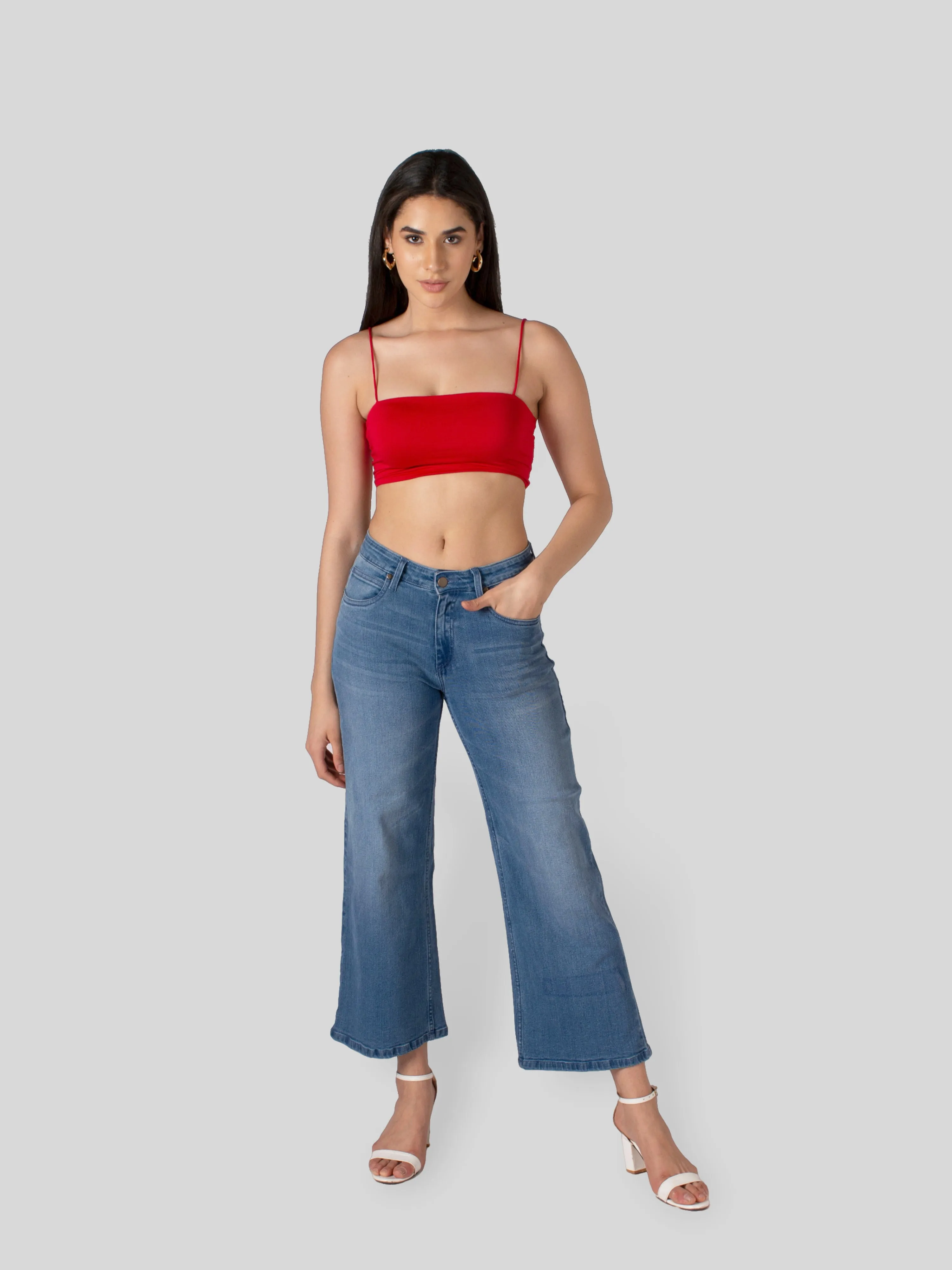 IS.U Mid Blue Wideleg Denim  Jeans