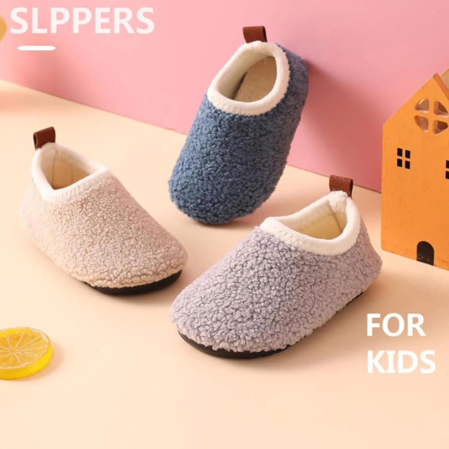 Kids Flat Fuzzy Slippers Fashion F??r Fleece Lined Boots for Girl Boy Indoor House Non-Slip Short Ankle Shoes