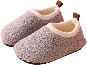 Kids Flat Fuzzy Slippers Fashion F??r Fleece Lined Boots for Girl Boy Indoor House Non-Slip Short Ankle Shoes