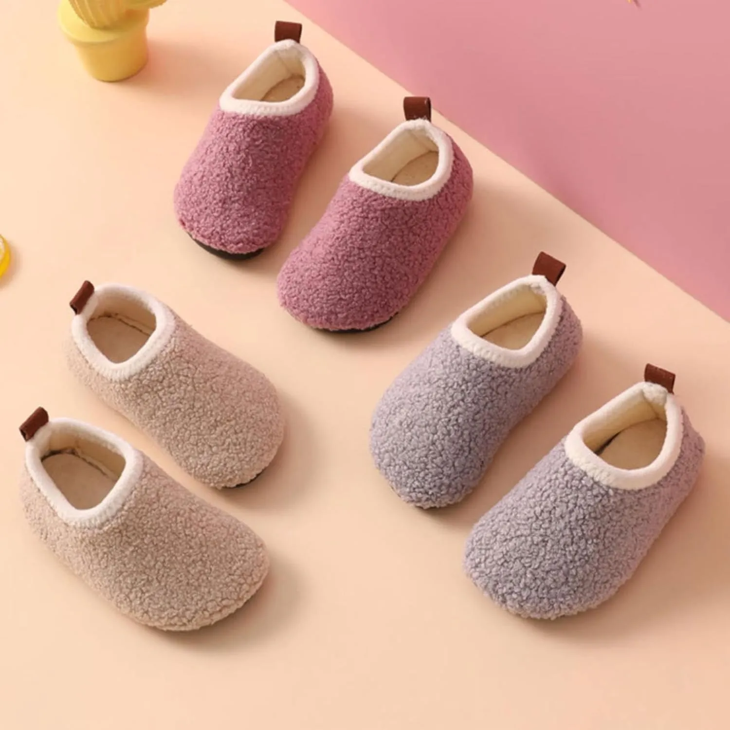 Kids Flat Fuzzy Slippers Fashion F??r Fleece Lined Boots for Girl Boy Indoor House Non-Slip Short Ankle Shoes