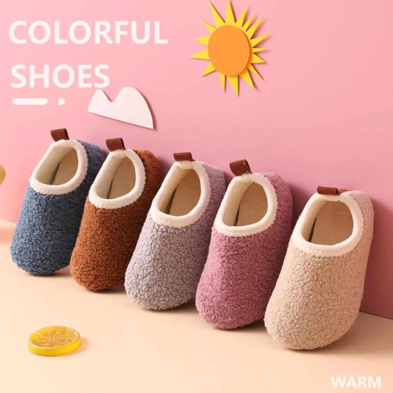Kids Flat Fuzzy Slippers Fashion F??r Fleece Lined Boots for Girl Boy Indoor House Non-Slip Short Ankle Shoes