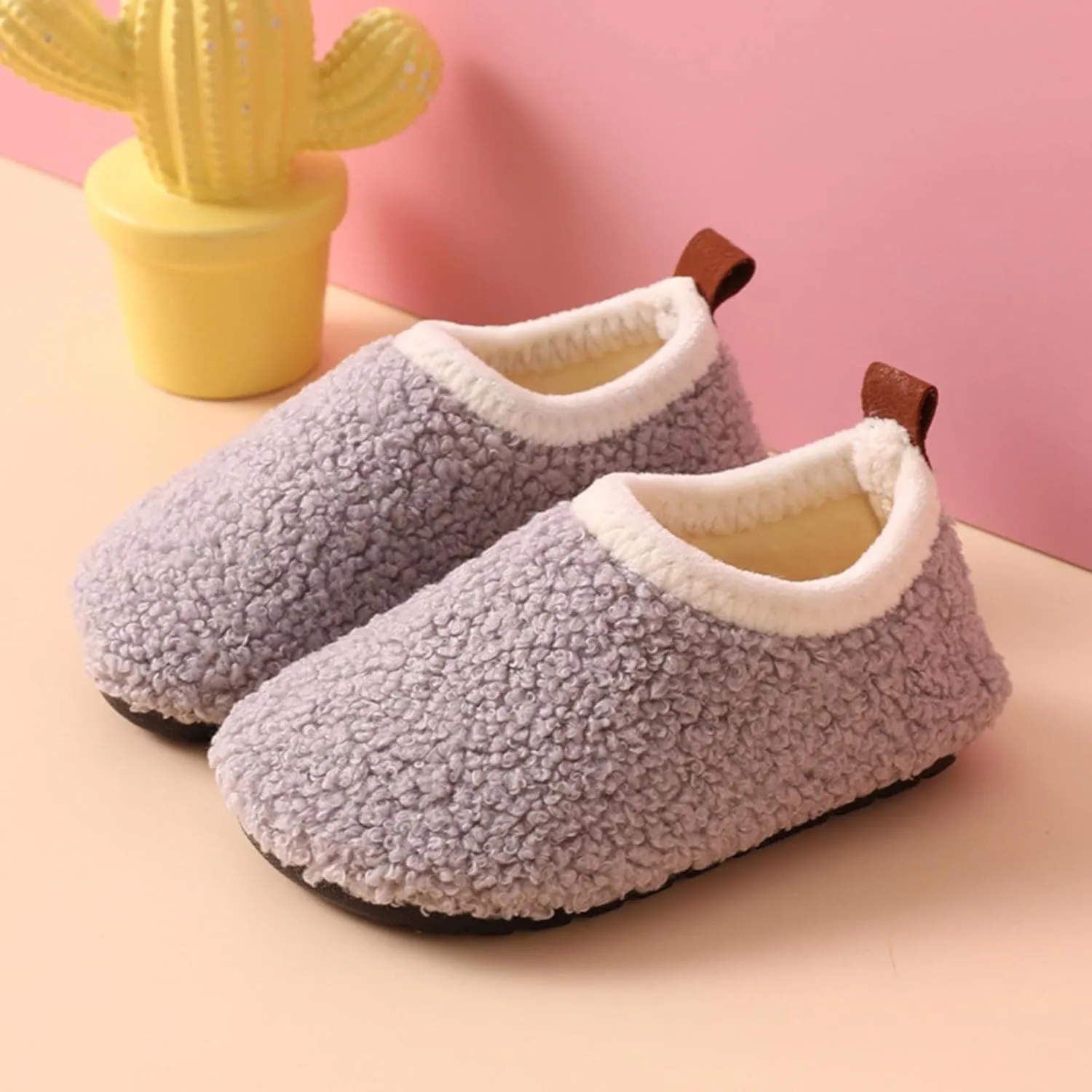 Kids Flat Fuzzy Slippers Fashion F??r Fleece Lined Boots for Girl Boy Indoor House Non-Slip Short Ankle Shoes