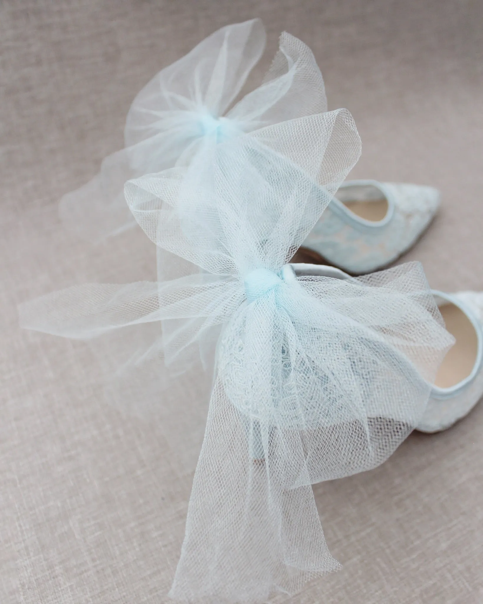 Lace Evening Shoes with Tulle Back Bow