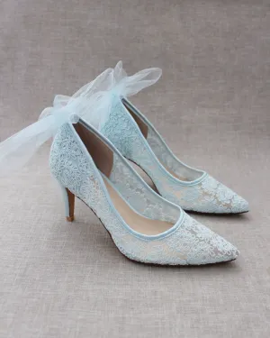 Lace Evening Shoes with Tulle Back Bow