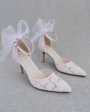 Lace Wedding Heels with Tulle Bow