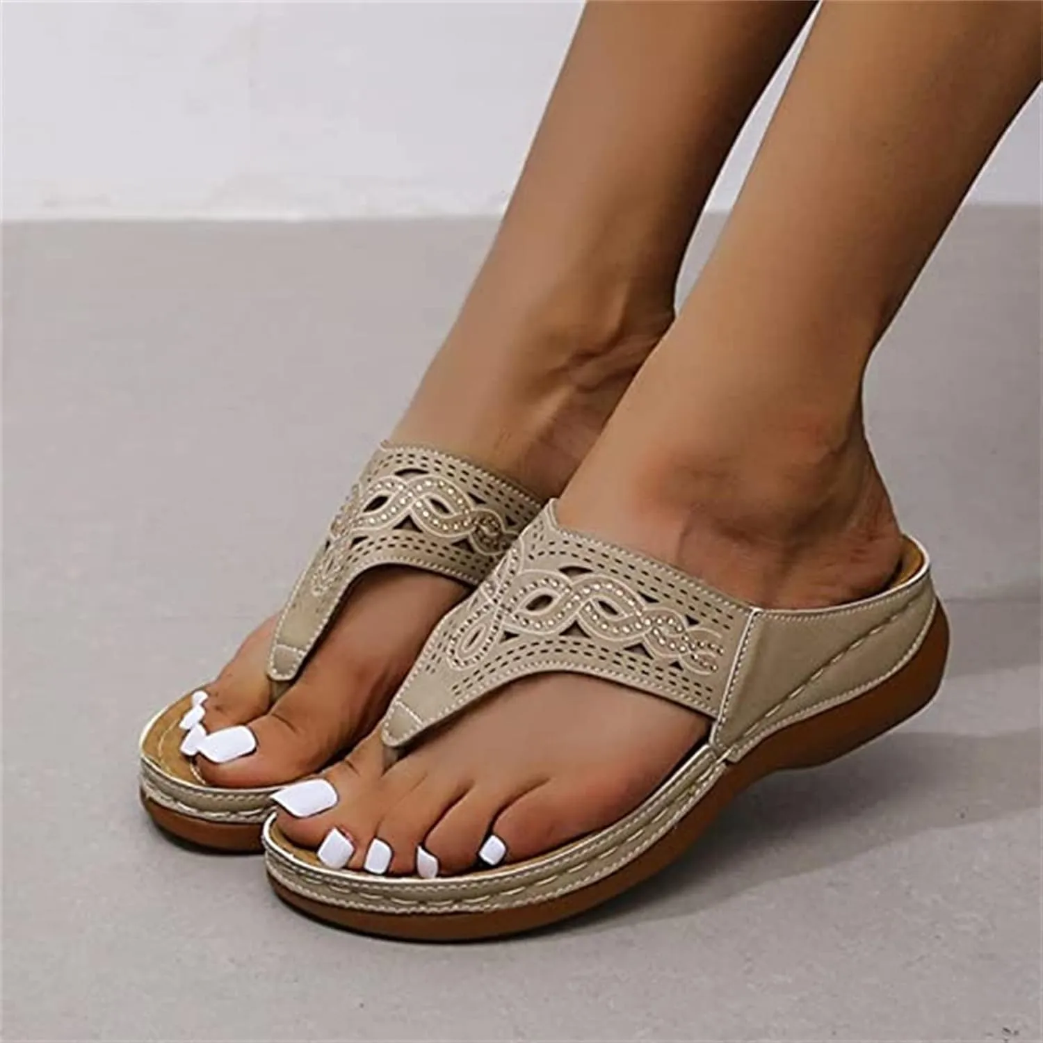 Ladmiple Orthopedic Dress Sandals For Women Plantar Fasciitis Orthotic Slides Comfortable Summer Flip Flops with Arch Support