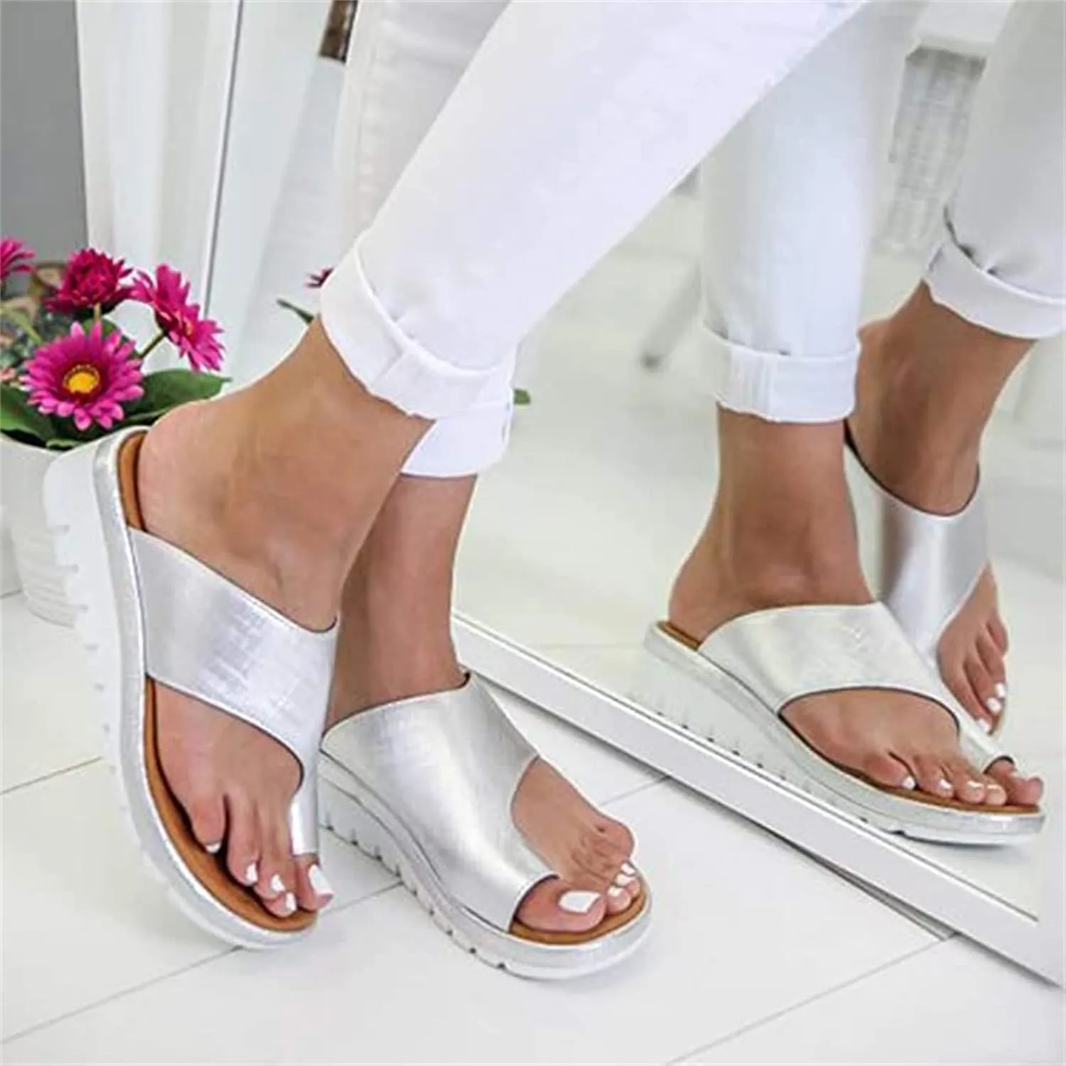 Ladmiple Orthopedic Sandals for Women Arch Support Anti-Slip Walking Slippers Breathable Sandal Beach Shoes Flip Flops