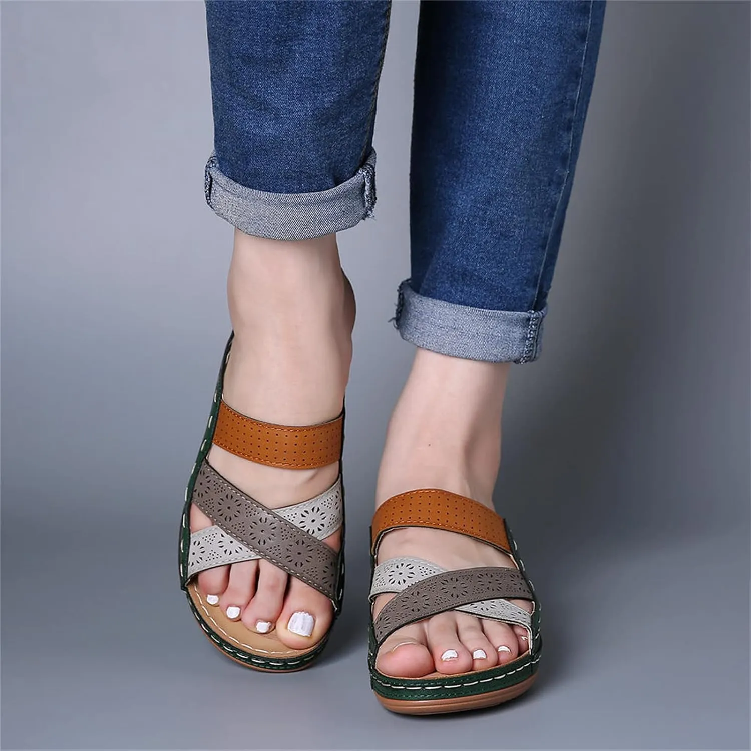 Ladmiple Sandals for Women Casual Summer 2023 Orthopedic Sandals with Arch Support Slippers Roman Open Toe Walking Shoes