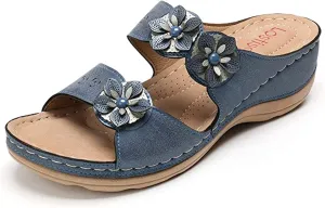 Ladmiple Sandals for Women Casual Summer Flower Orthopedic Sandal with Arch Support Beach Roman Open Toe Flip Flops Shoe