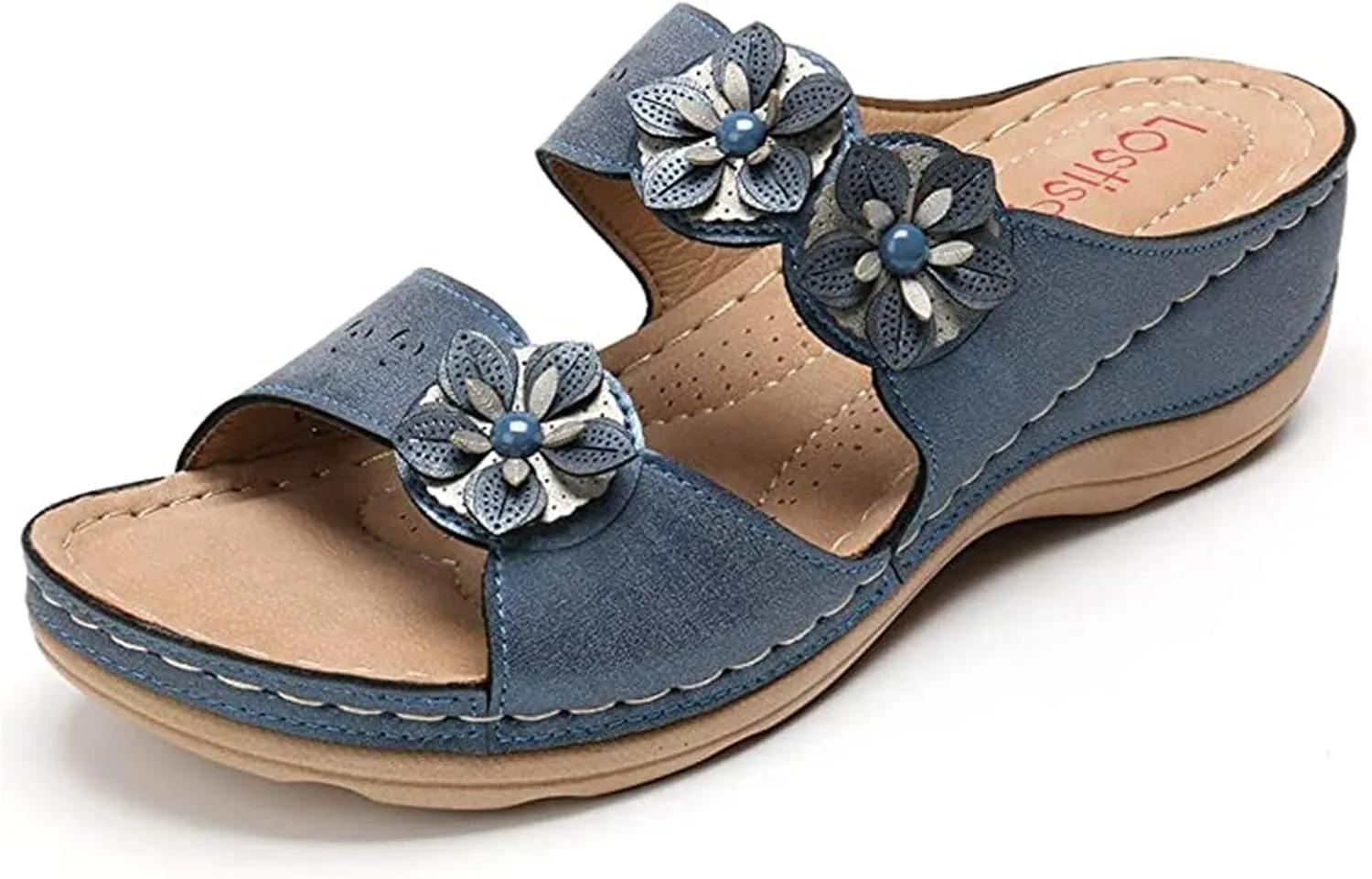 Ladmiple Sandals for Women Casual Summer Flower Orthopedic Sandal with Arch Support Beach Roman Open Toe Flip Flops Shoe