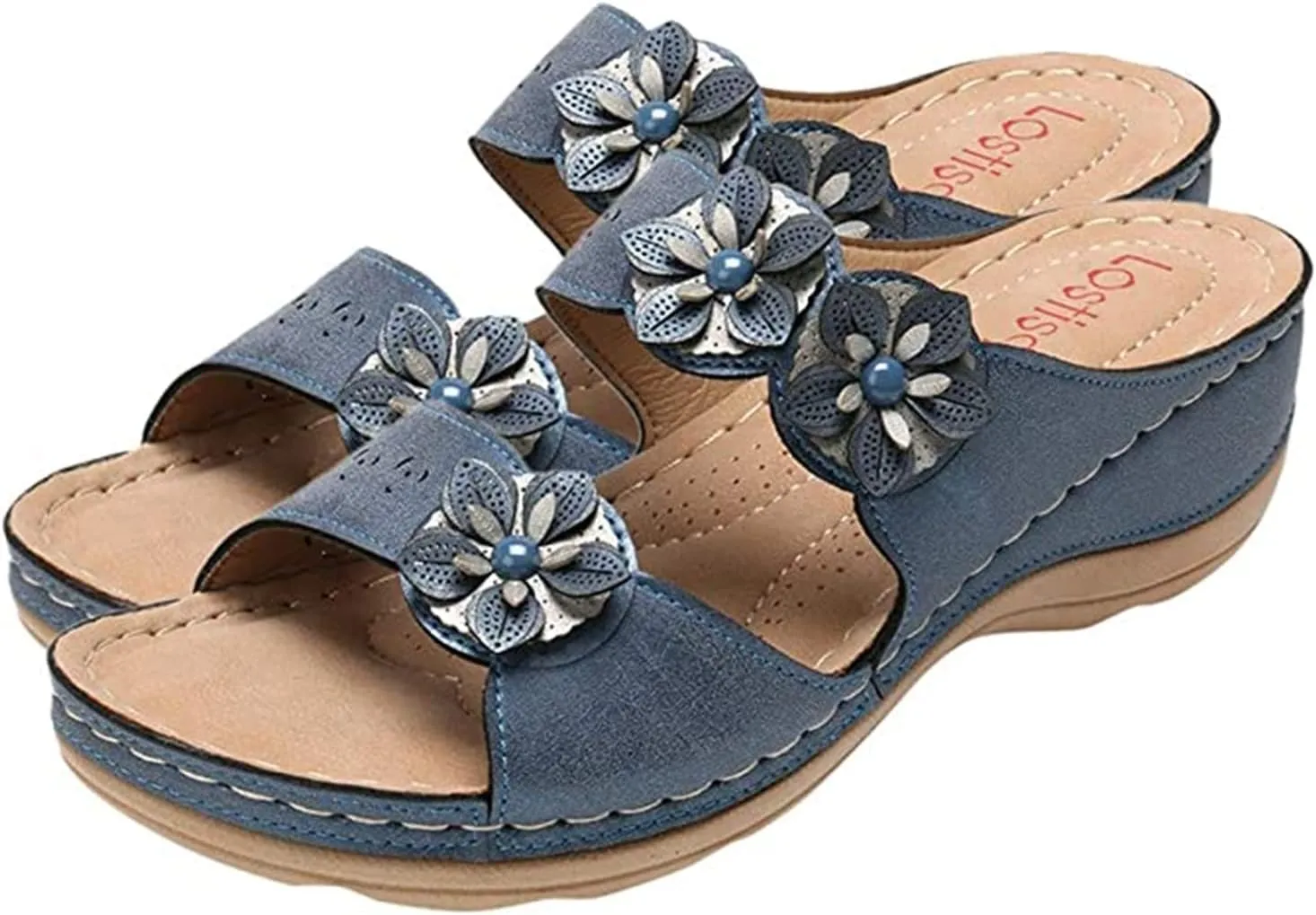 Ladmiple Sandals for Women Casual Summer Flower Orthopedic Sandal with Arch Support Beach Roman Open Toe Flip Flops Shoe