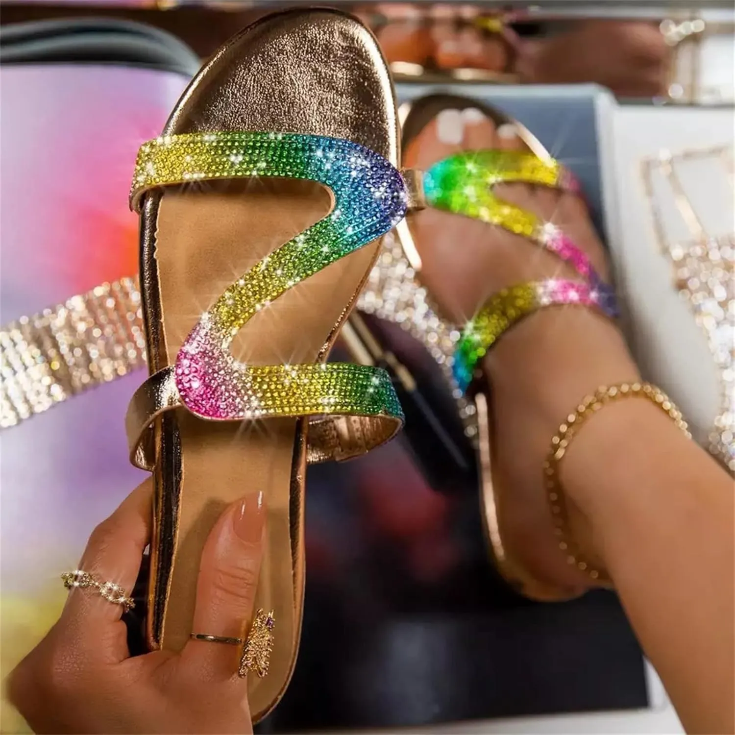 Ladmiple Sandals for Women Flat,Womens 2023 Flats Sandal Flip Flops Open Toe Sandals Beach Summer Travel Shoes Slippers