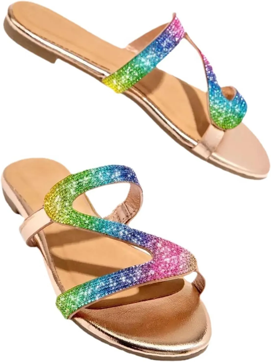 Ladmiple Sandals for Women Flat,Womens 2023 Flats Sandal Flip Flops Open Toe Sandals Beach Summer Travel Shoes Slippers