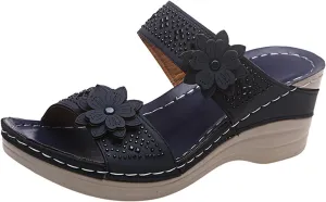 Ladmiple Sandals Women 2023 Fashion Flower Orthopedic Flip Flops Arch Support Wedge Slippers Casual Roman Slip On Sandal