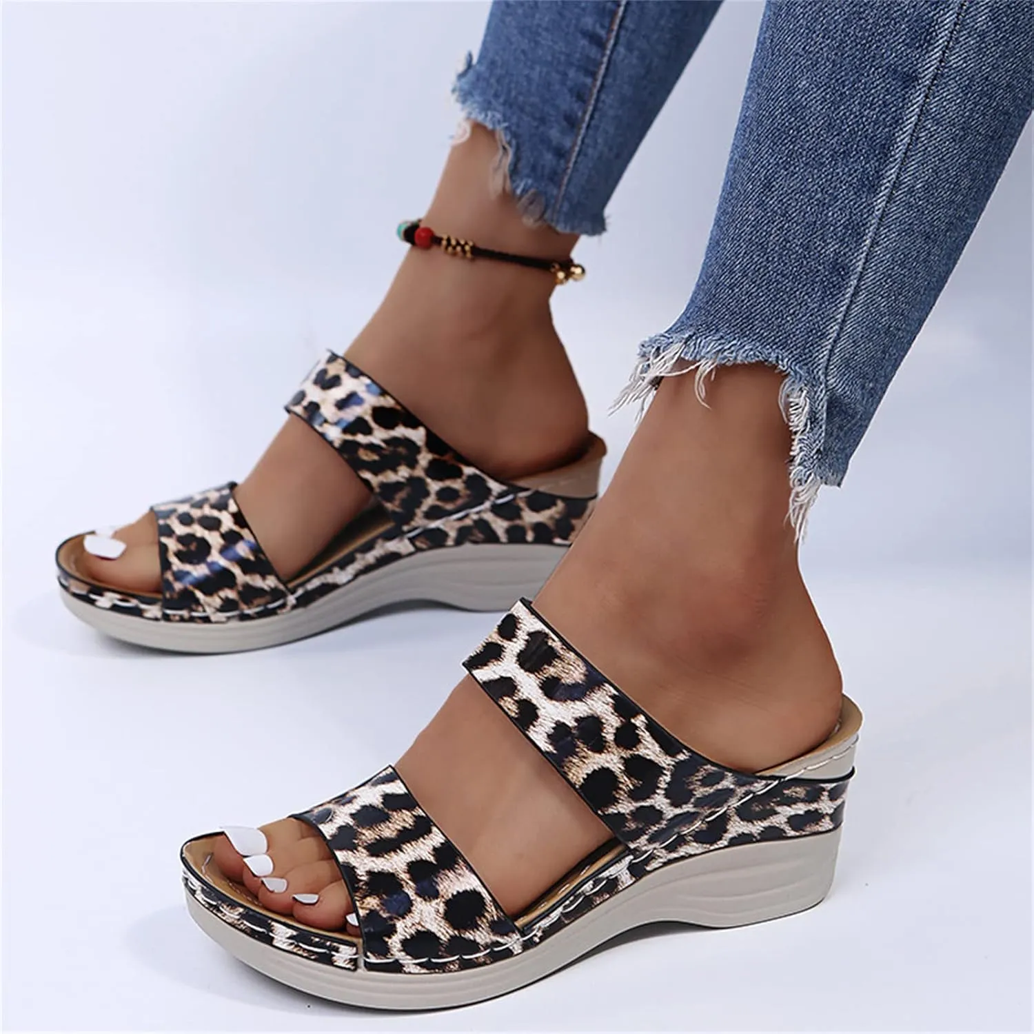 Ladmiple Sandals Women Comfortable Cute Wedge Orthopedic Walking Slippers with Arch Support Dressy Summer Orthotic Flip Flops