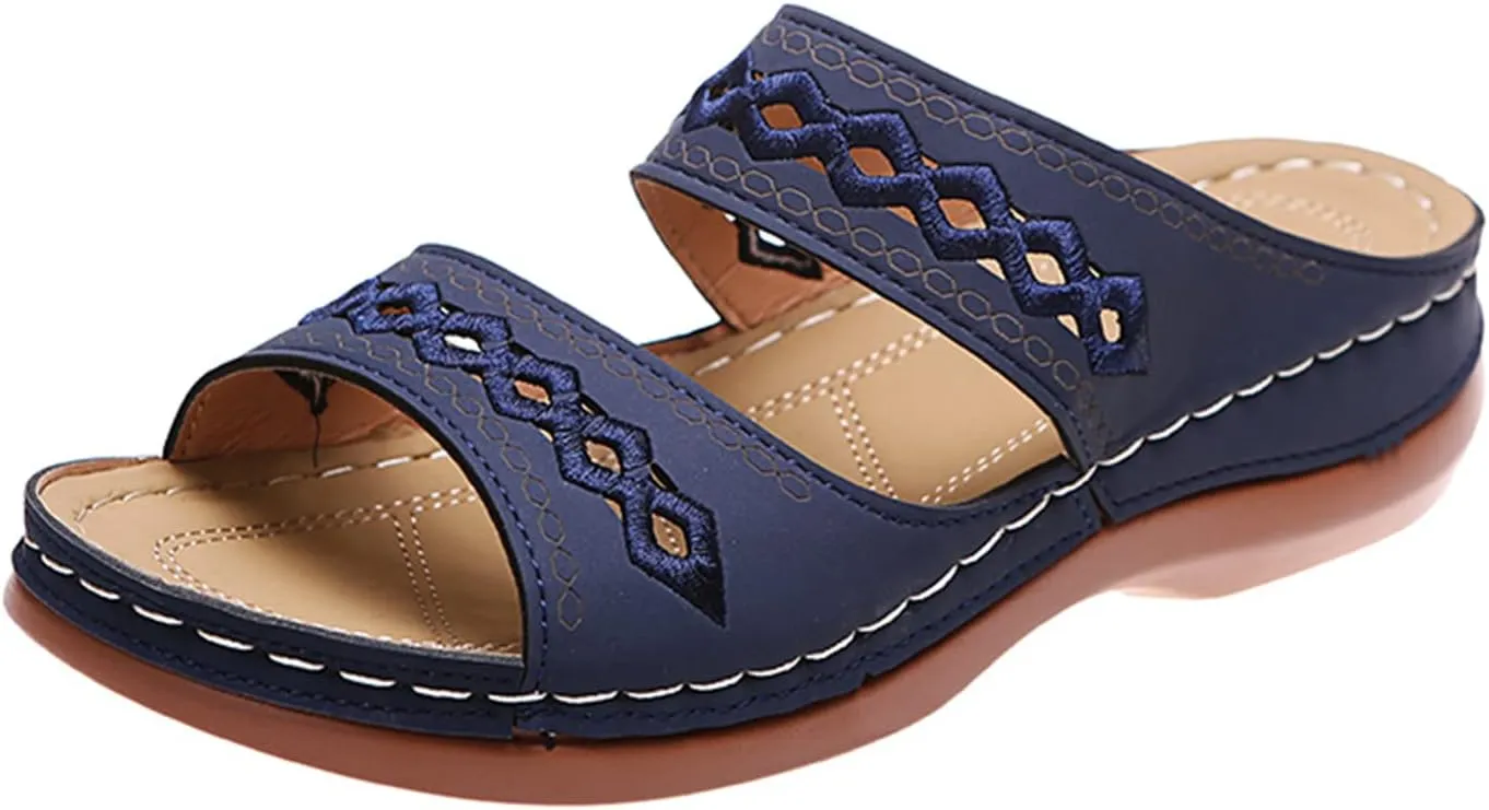 Ladmiple Summer Sandals for Women 2023 Wedge Slides Sandals Breathable Slip On Open Toe Dressy Comfort Orthopedic Shoes