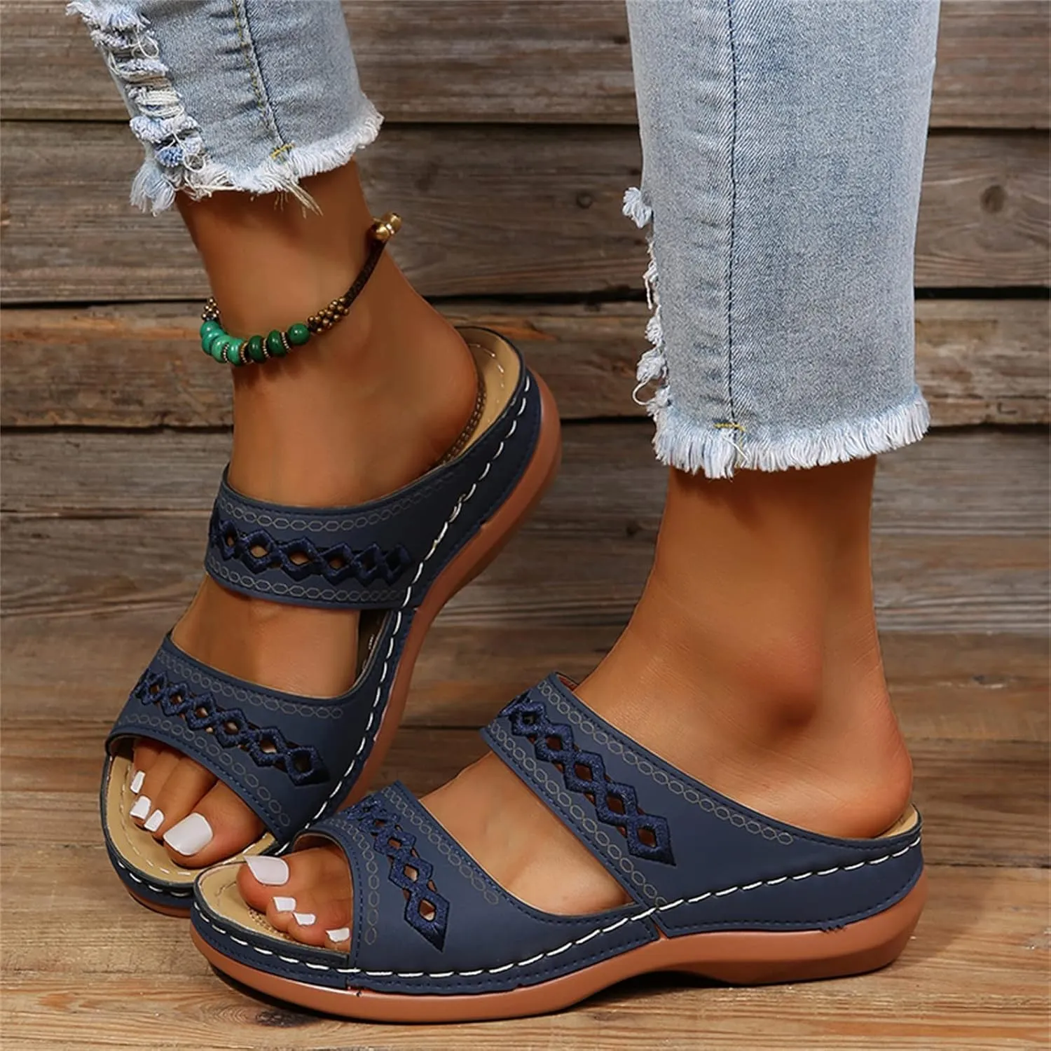 Ladmiple Summer Sandals for Women 2023 Wedge Slides Sandals Breathable Slip On Open Toe Dressy Comfort Orthopedic Shoes