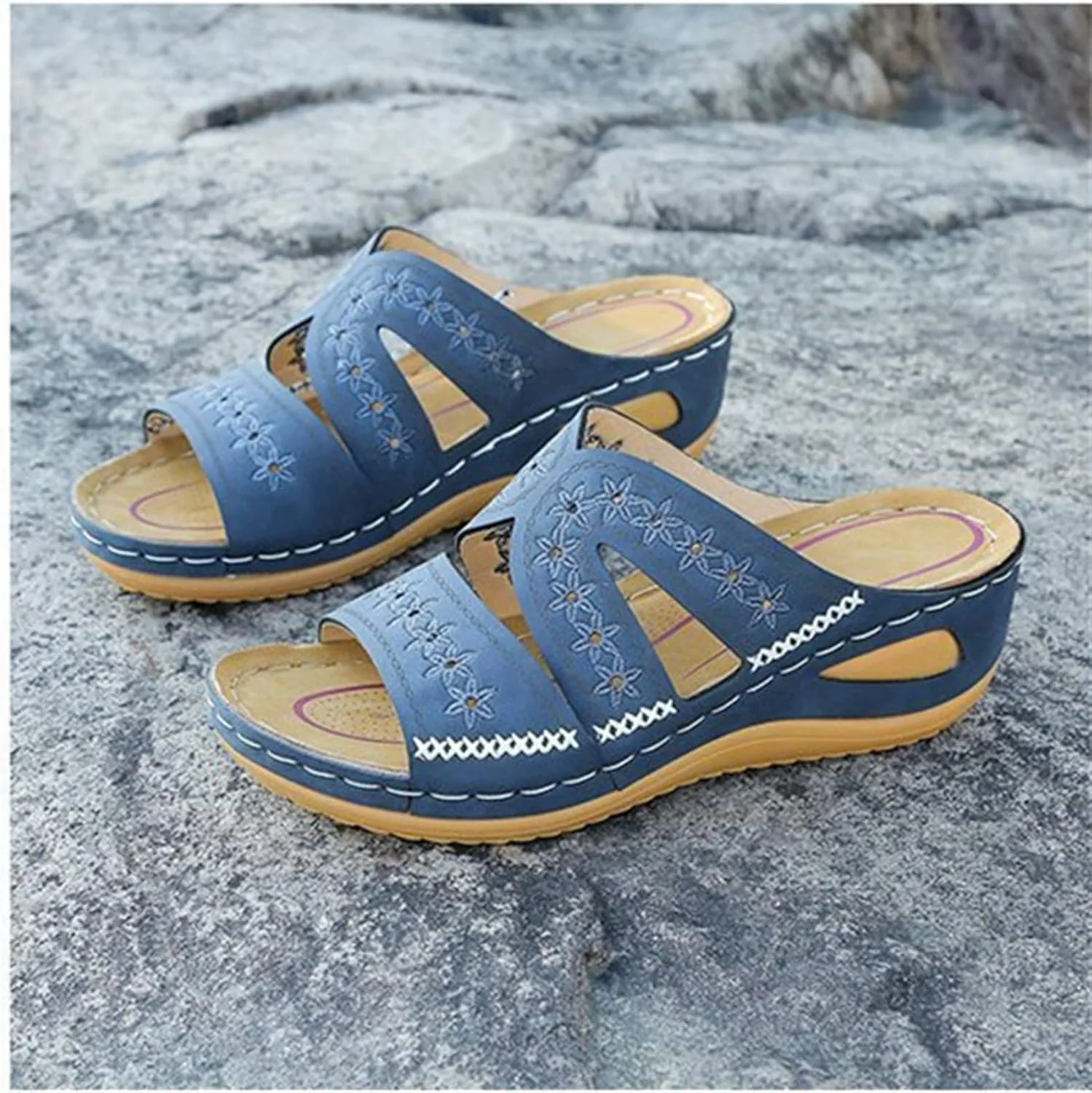 Ladmiple Summer Sandals for Women 2023 Wedge Slides Sandals Breathable Slip On Open Toe Dressy Comfort Orthopedic Shoes