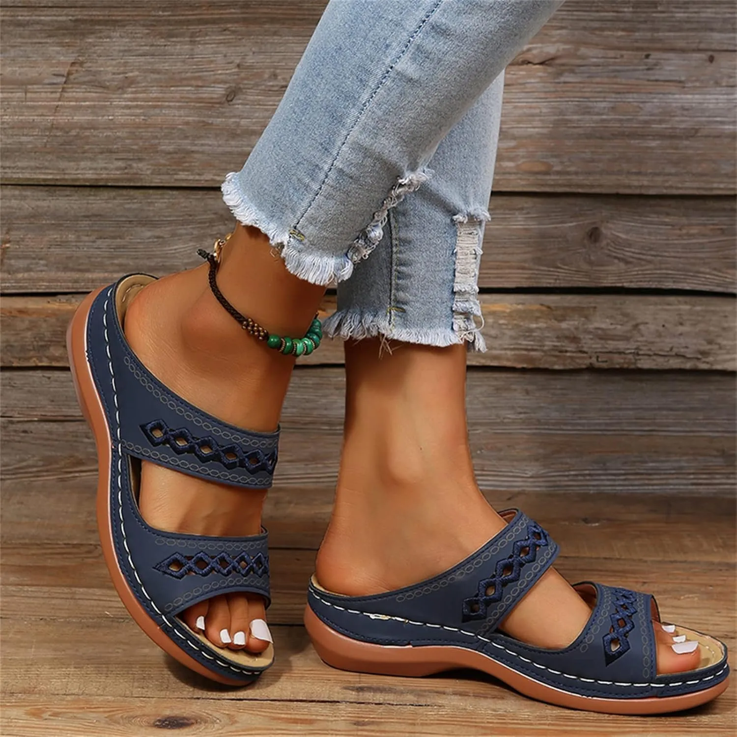 Ladmiple Summer Sandals for Women 2023 Wedge Slides Sandals Breathable Slip On Open Toe Dressy Comfort Orthopedic Shoes