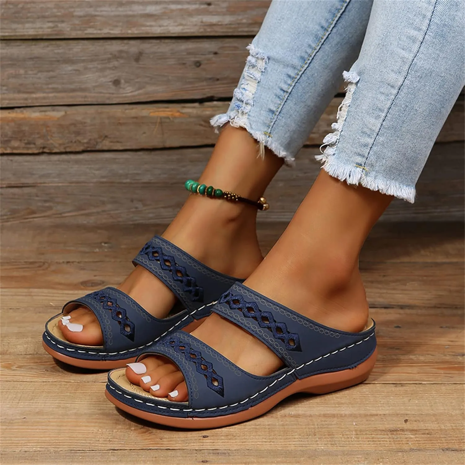 Ladmiple Summer Sandals for Women 2023 Wedge Slides Sandals Breathable Slip On Open Toe Dressy Comfort Orthopedic Shoes