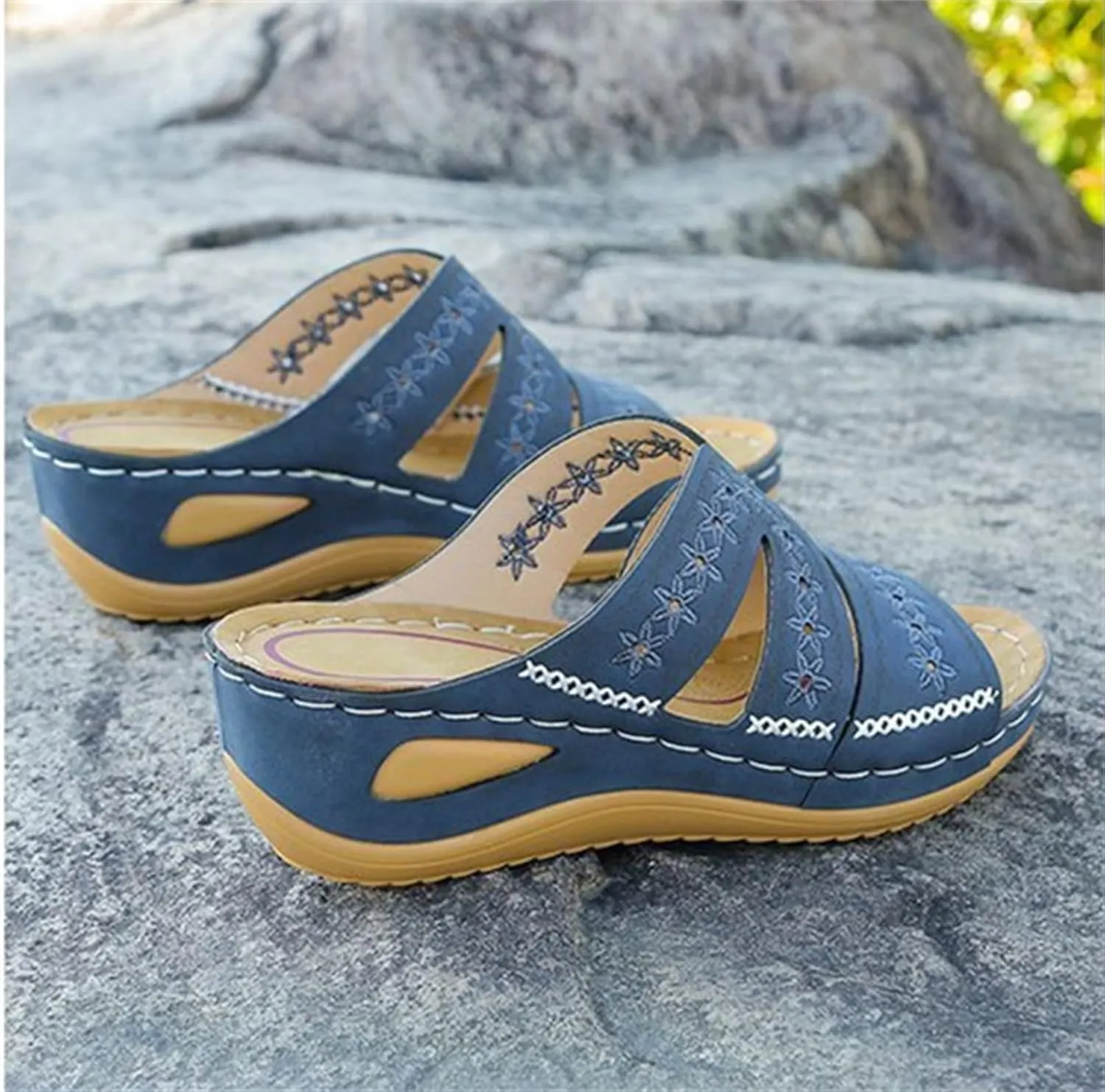 Ladmiple Summer Sandals for Women 2023 Wedge Slides Sandals Breathable Slip On Open Toe Dressy Comfort Orthopedic Shoes