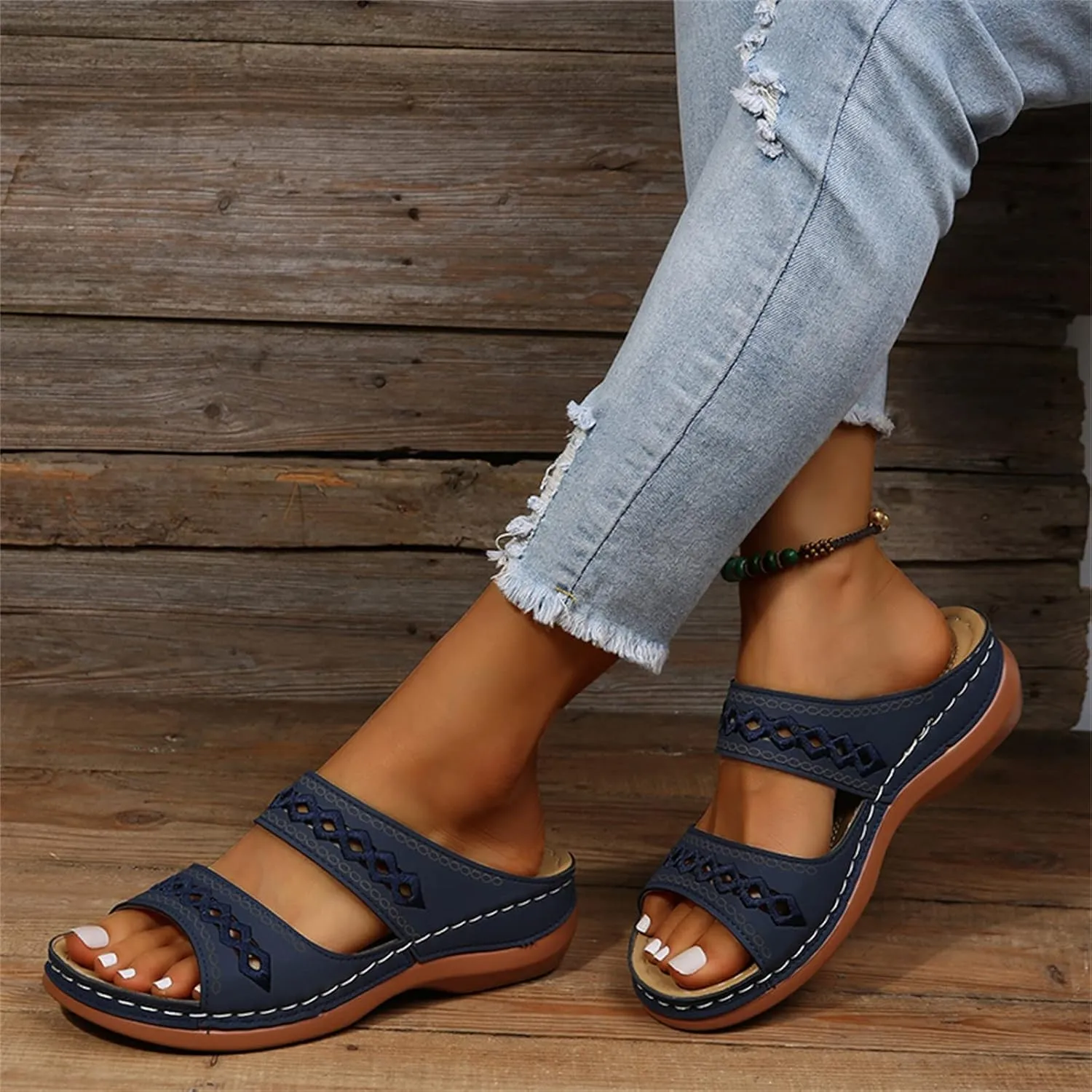Ladmiple Summer Sandals for Women 2023 Wedge Slides Sandals Breathable Slip On Open Toe Dressy Comfort Orthopedic Shoes