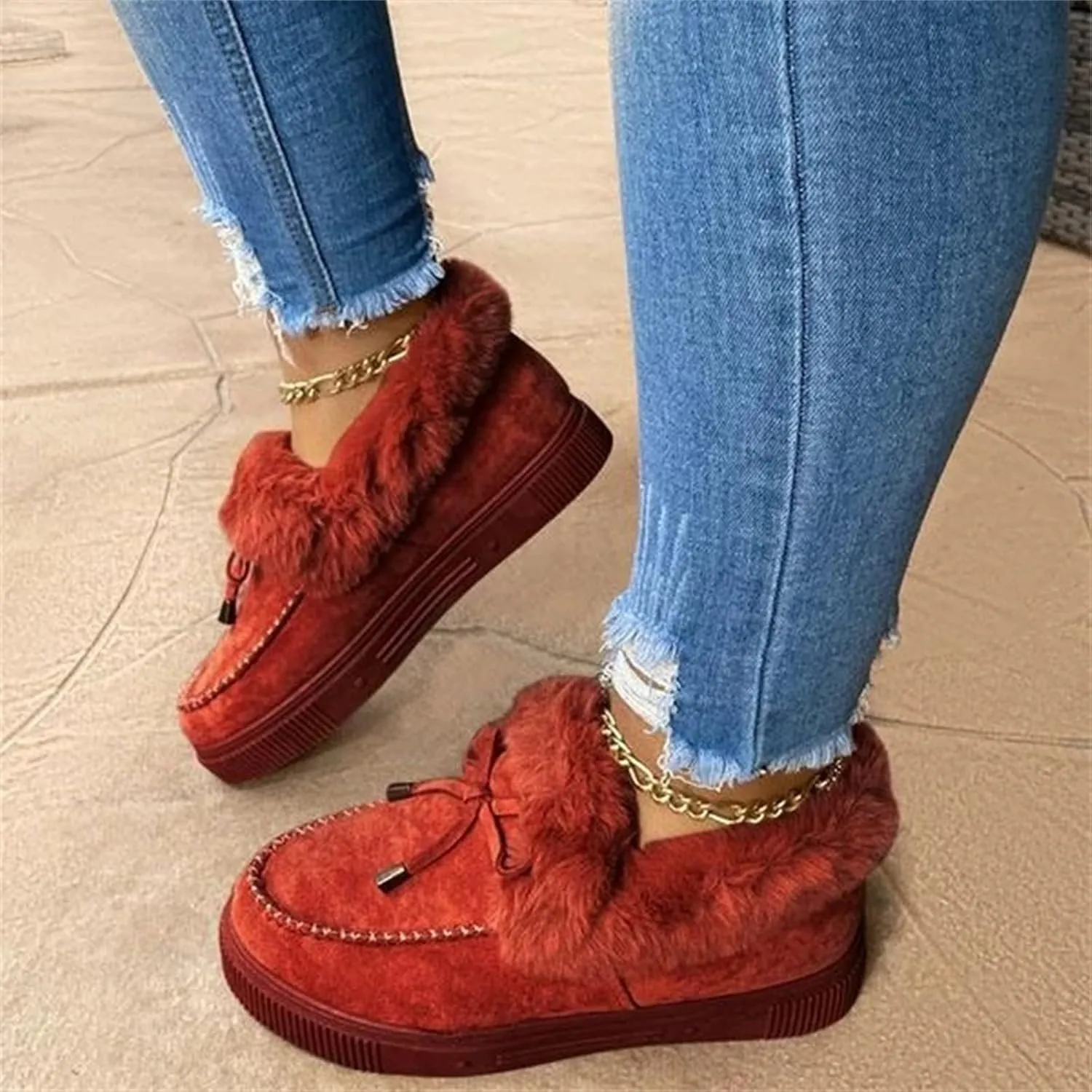 Ladmiple Winter Boots For Women 2024 Fashion Snow Warm Ankle Booties Fur Lined Anti-Slip Outdoor Slip On Loafers Shoes