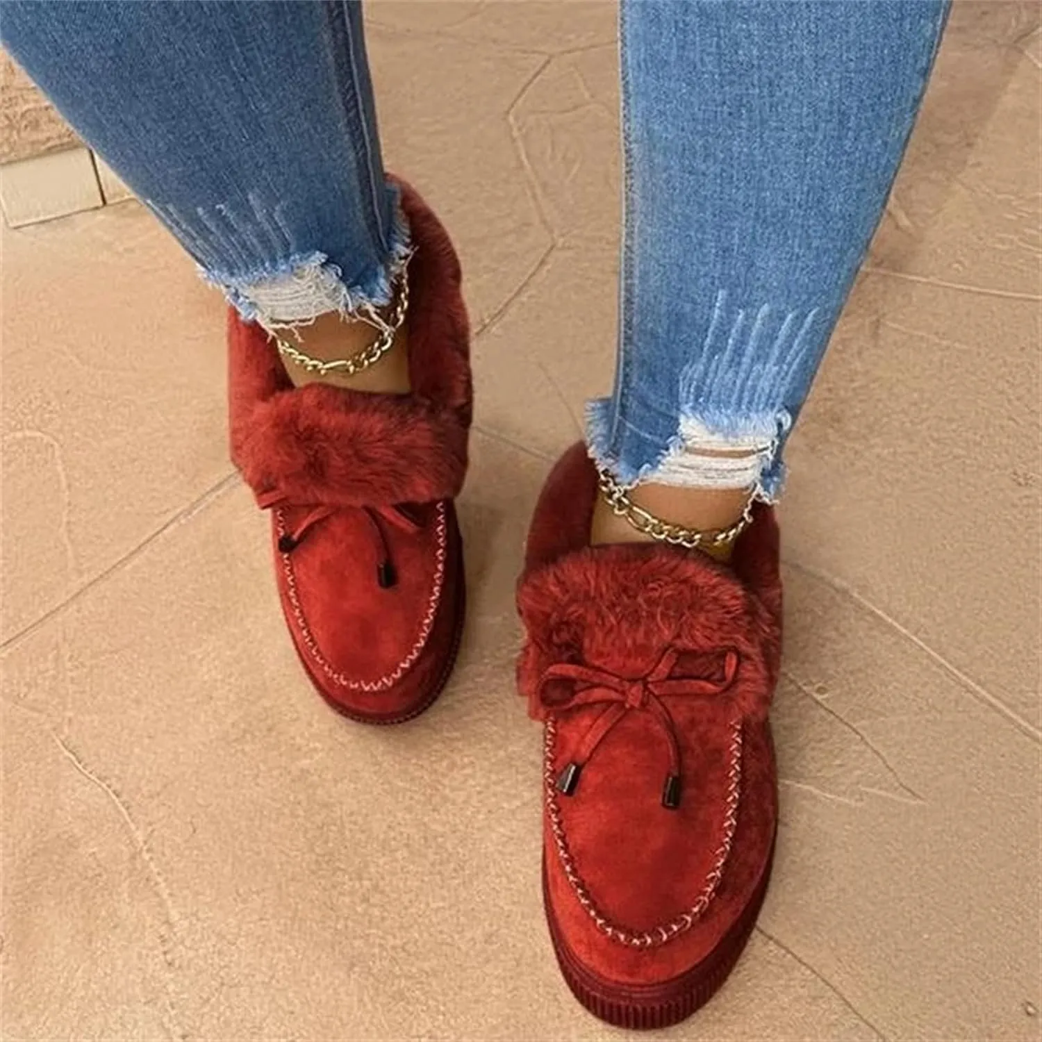 Ladmiple Winter Boots For Women 2024 Fashion Snow Warm Ankle Booties Fur Lined Anti-Slip Outdoor Slip On Loafers Shoes