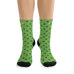 Light Green Socks, St. Patrick's Day Clover Print Unisex One Size Elastic Socks- Printed in USA