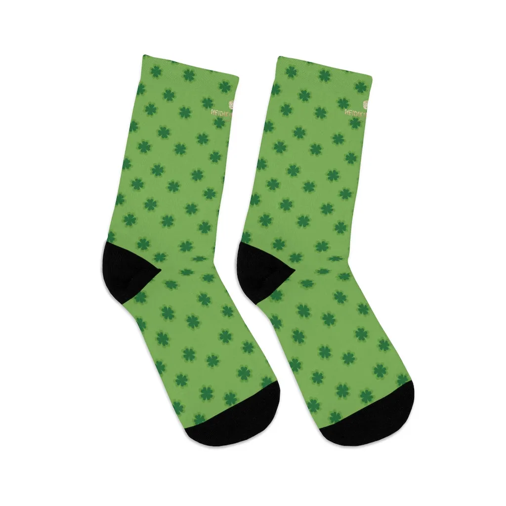 Light Green Socks, St. Patrick's Day Clover Print Unisex One Size Elastic Socks- Printed in USA
