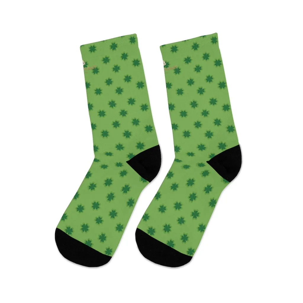 Light Green Socks, St. Patrick's Day Clover Print Unisex One Size Elastic Socks- Printed in USA