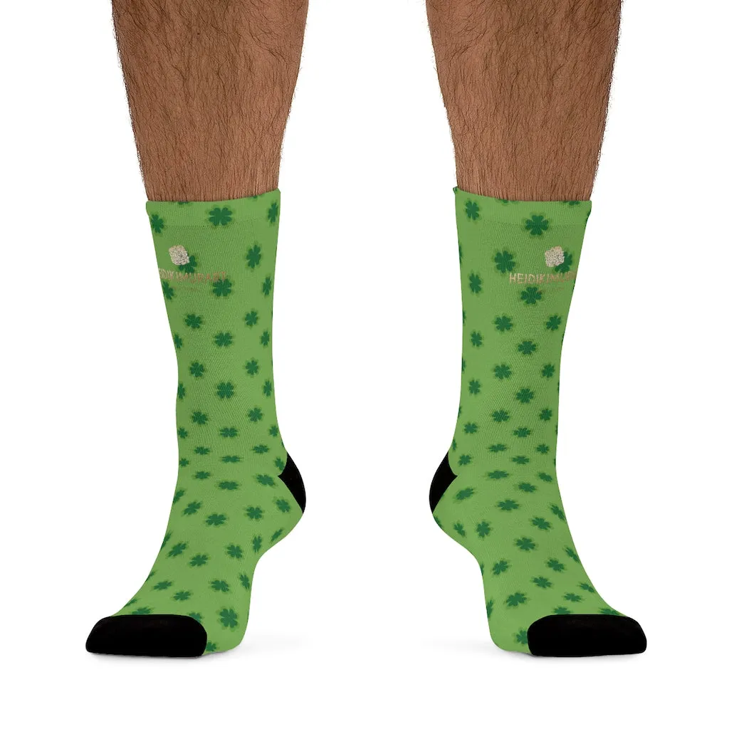 Light Green Socks, St. Patrick's Day Clover Print Unisex One Size Elastic Socks- Printed in USA