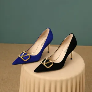 Margot Suede Black and Gold Heels