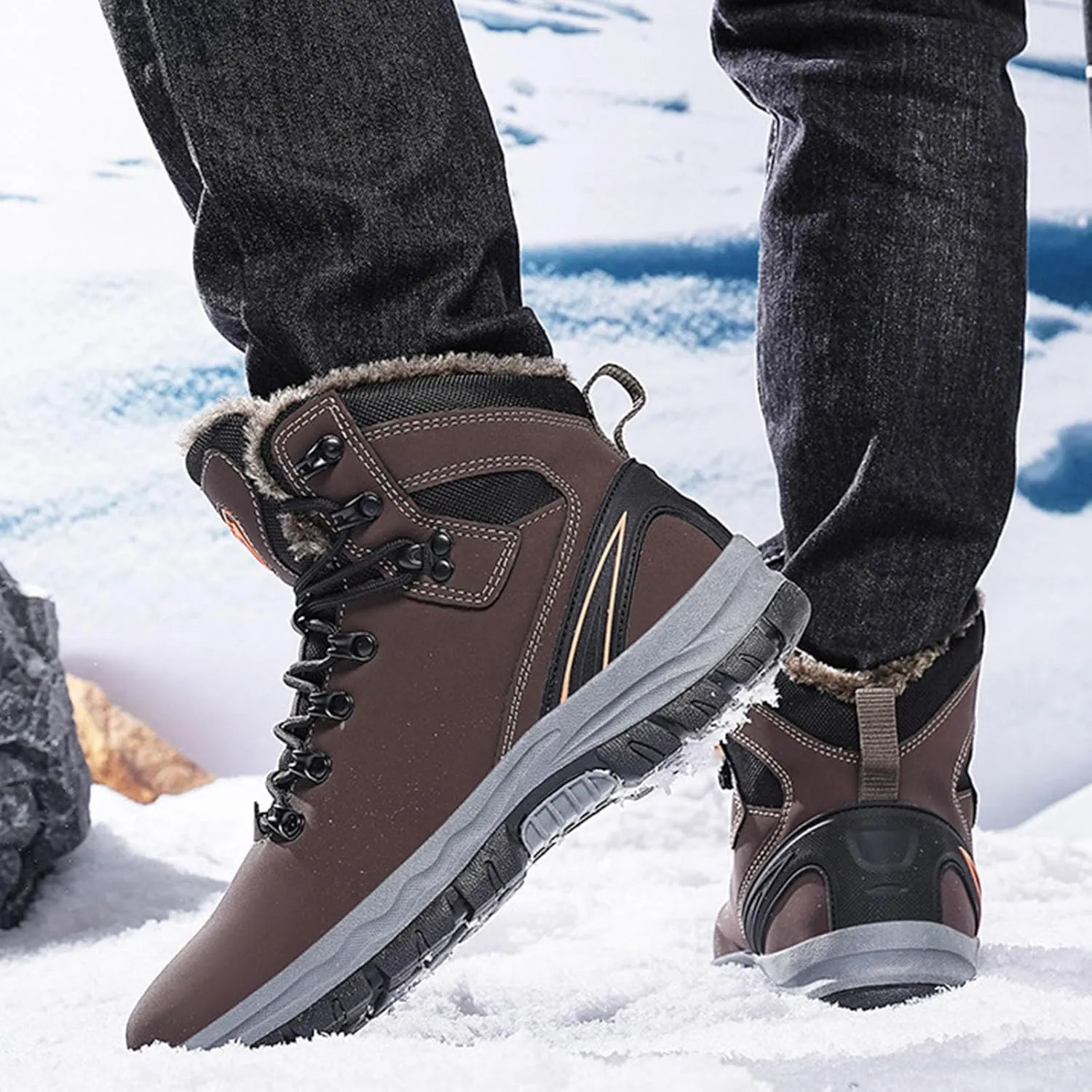 Men Winter Boots, Waterproof Hiking Boots Cold Weather Warm Boots Trekking Trail Climbing Shoes Work Boots for Women