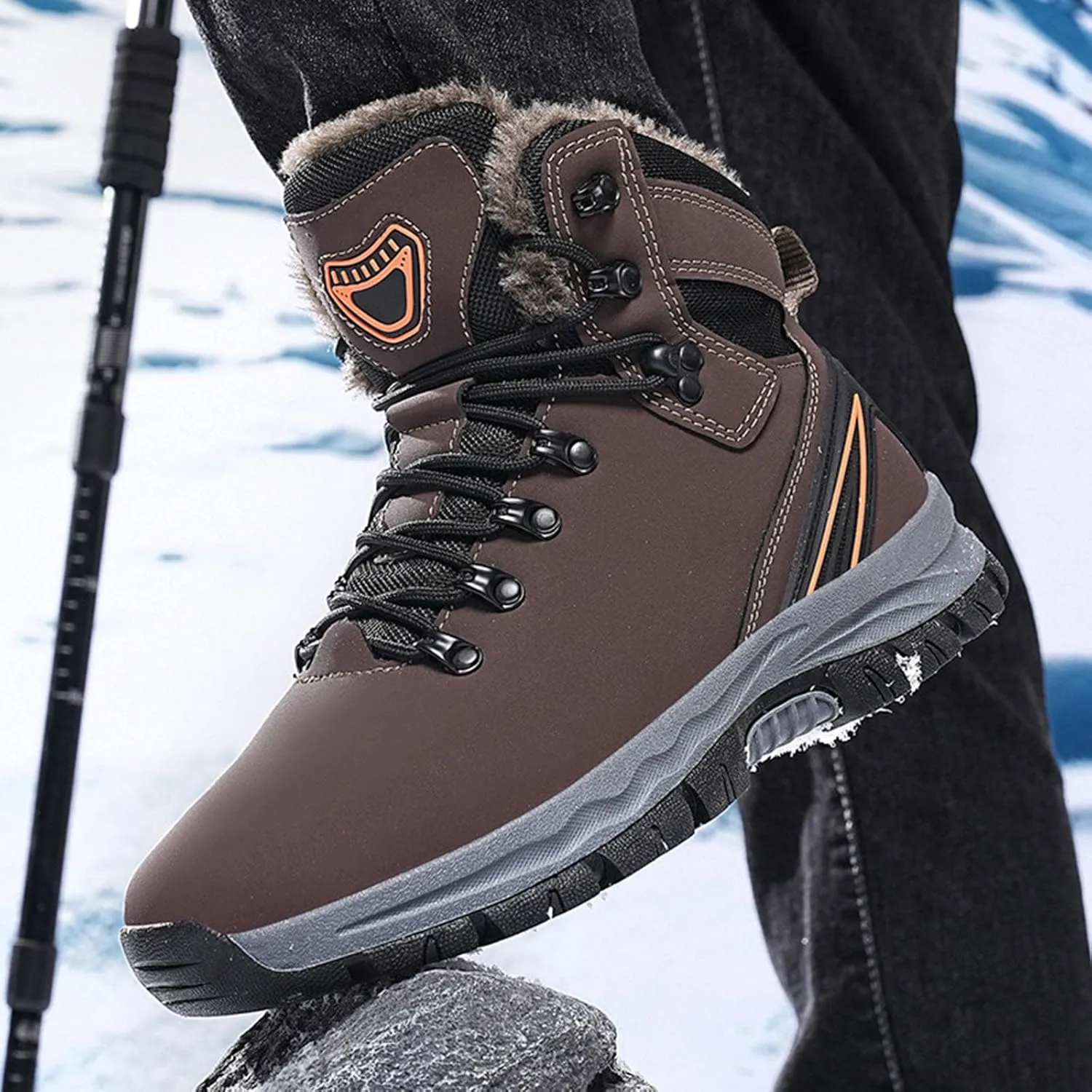 Men Winter Boots, Waterproof Hiking Boots Cold Weather Warm Boots Trekking Trail Climbing Shoes Work Boots for Women
