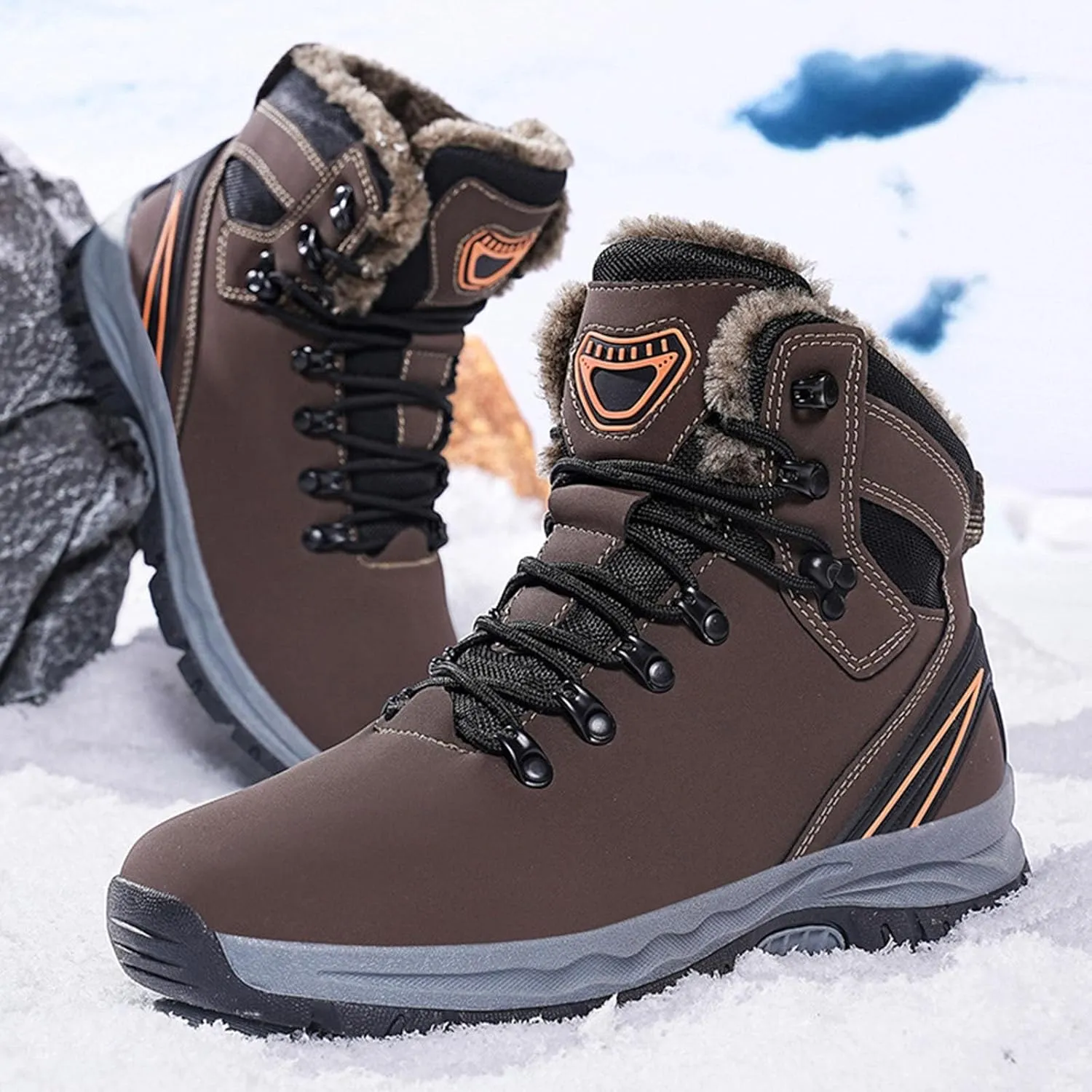 Men Winter Boots, Waterproof Hiking Boots Cold Weather Warm Boots Trekking Trail Climbing Shoes Work Boots for Women