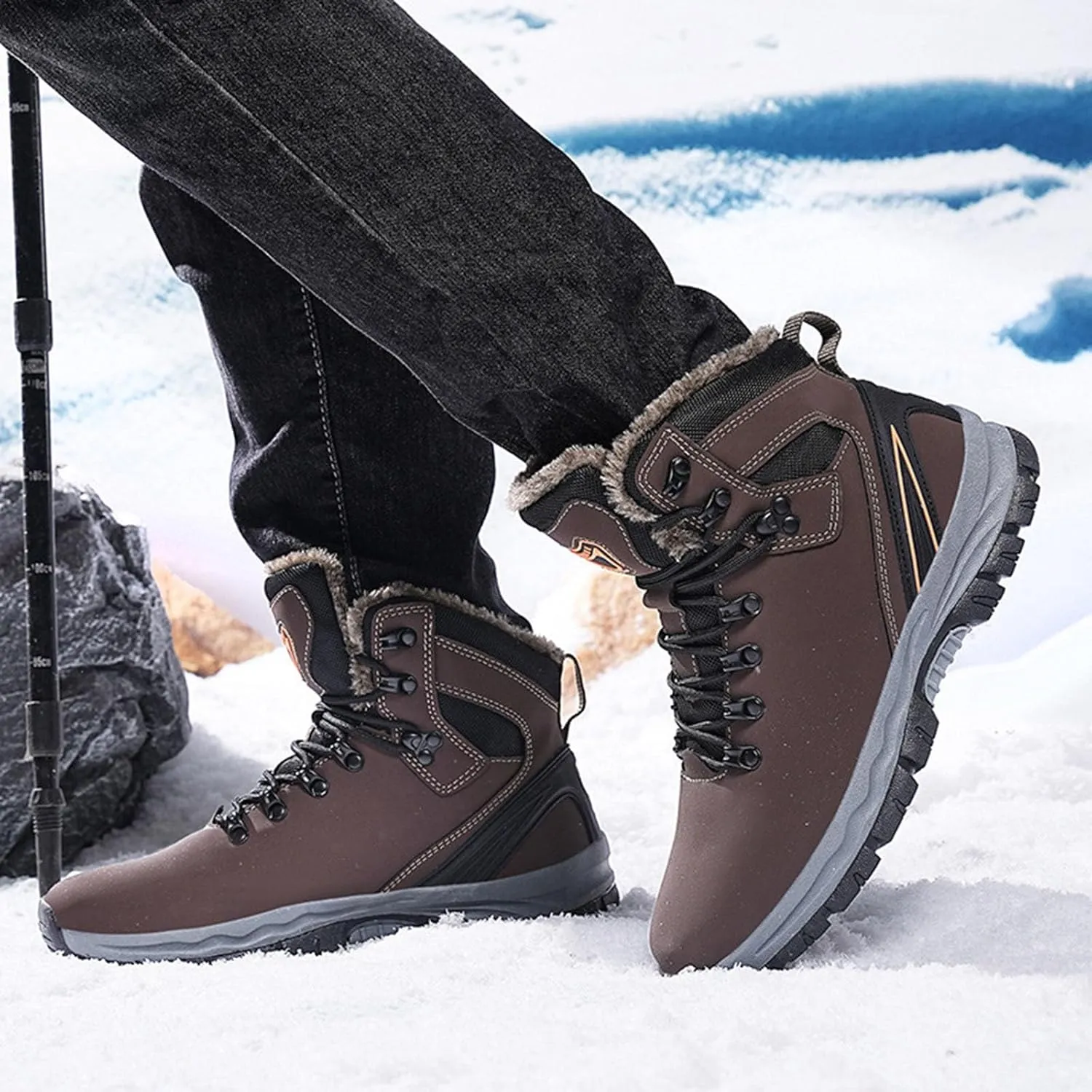 Men Winter Boots, Waterproof Hiking Boots Cold Weather Warm Boots Trekking Trail Climbing Shoes Work Boots for Women