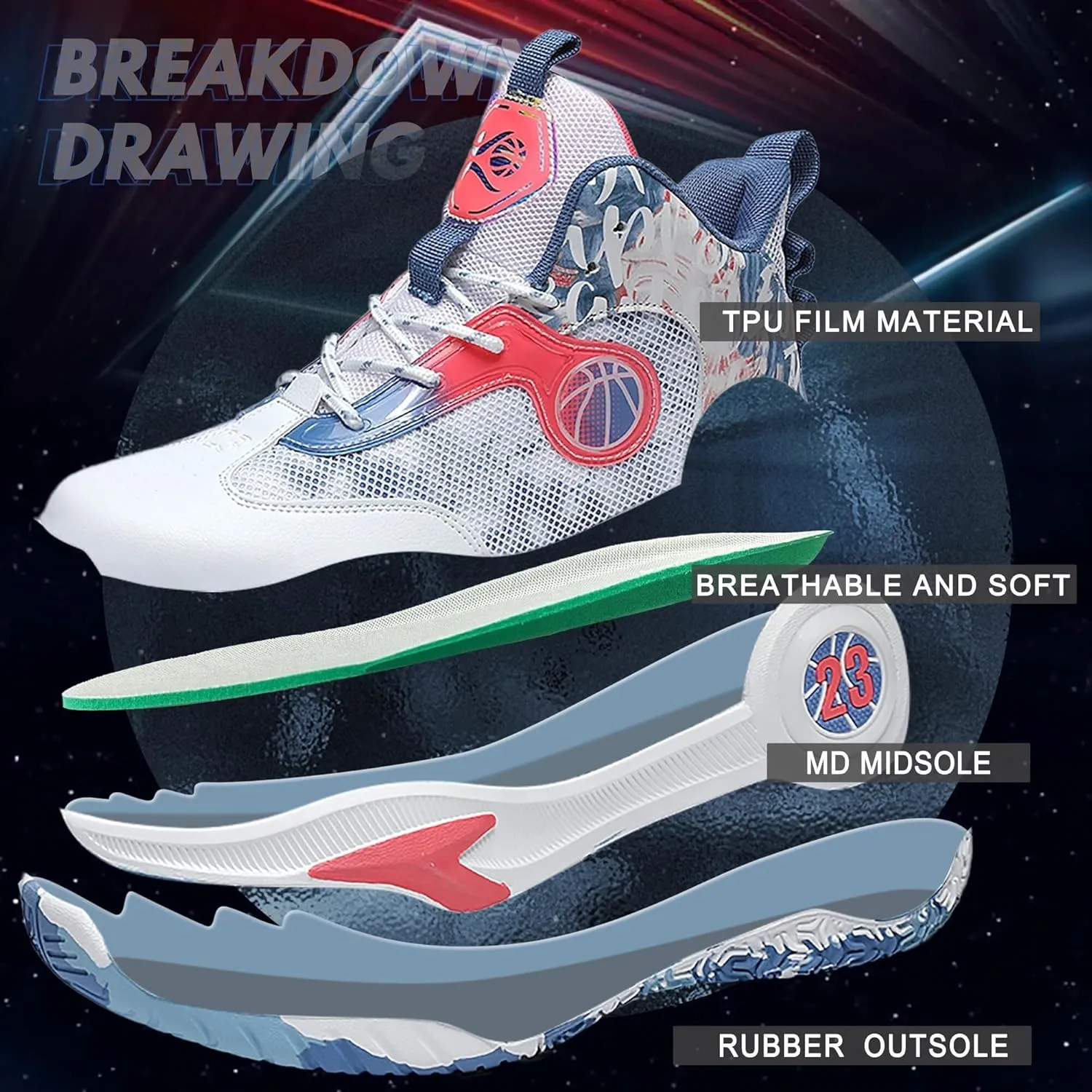Men's Basketball Shoes Lightweight Breathable Outdoor Sports Shoes Fashionable Non Slip Running Sports Boots