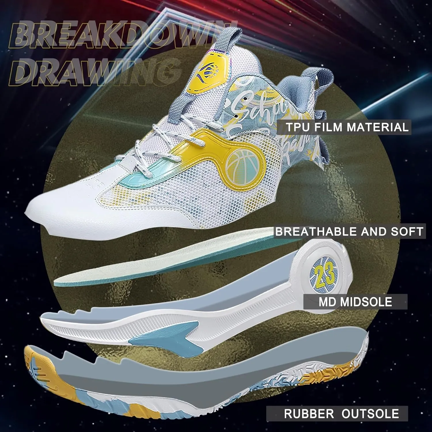 Men's Basketball Shoes Lightweight Breathable Outdoor Sports Shoes Fashionable Non Slip Running Sports Boots
